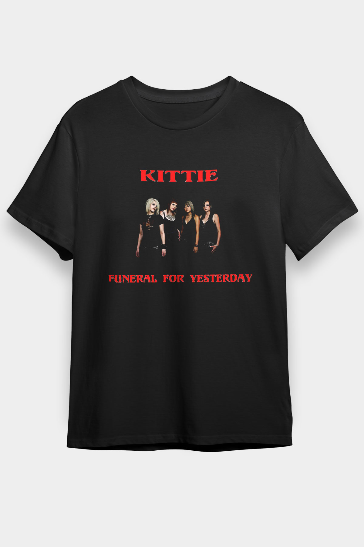 Kittie Baskılı Unisex Siyah Tişört - Tshirt