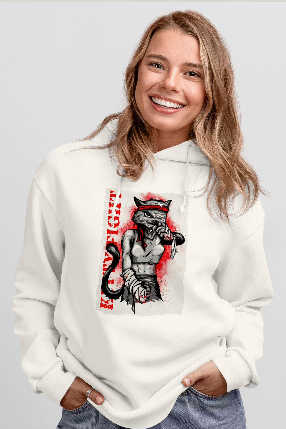 Kitty FightBeyaz  Unisex Hoodie