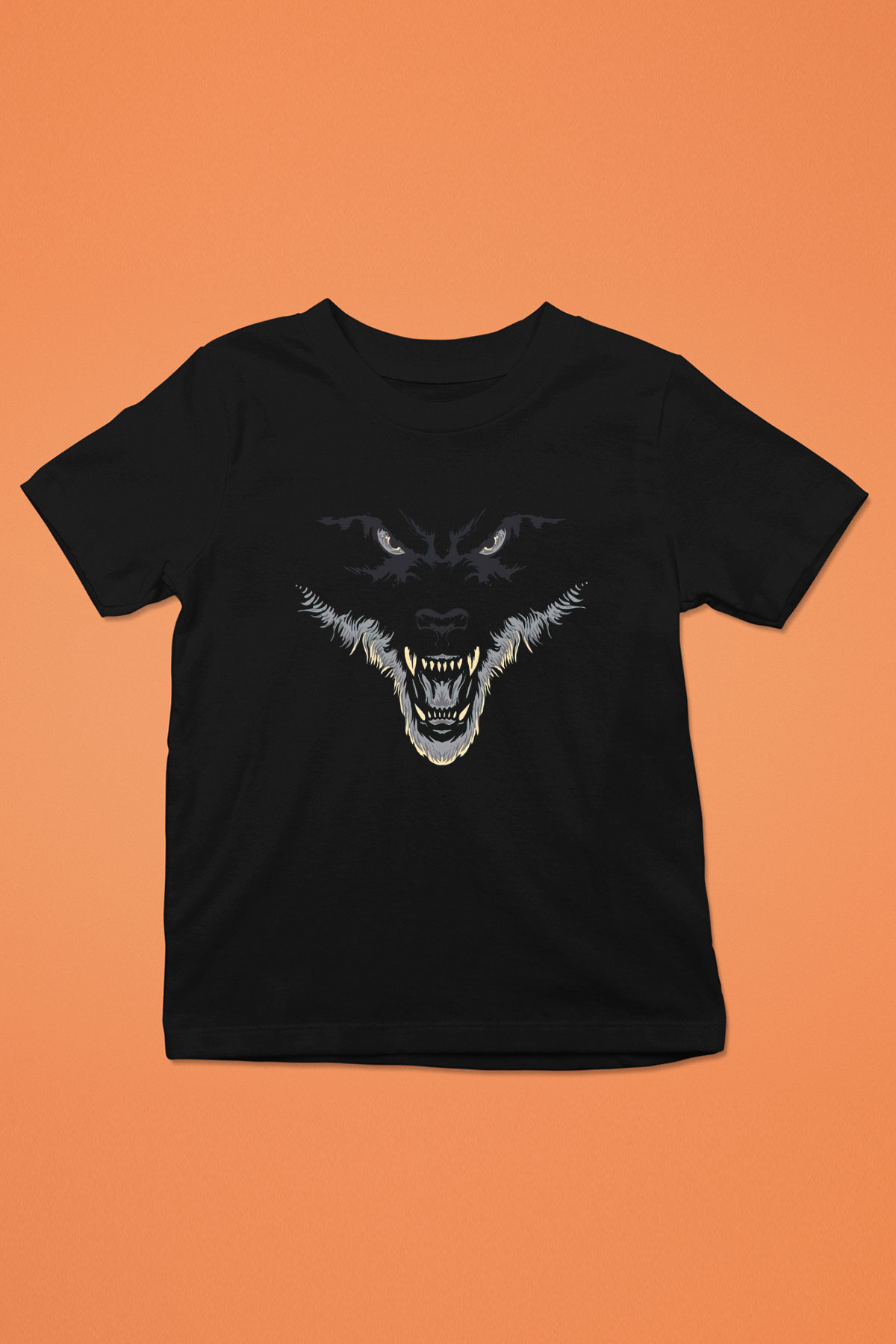 Kızgın Kurt Baskılı Unisex Siyah  Çocuk Tişört