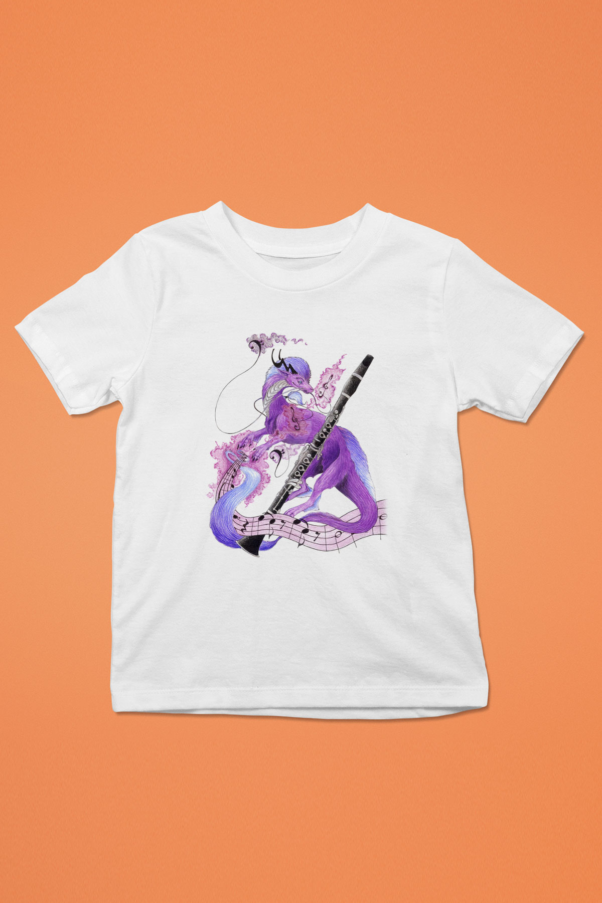 Klarnetçi Baskılı Beyaz Unisex Çocuk Tişört