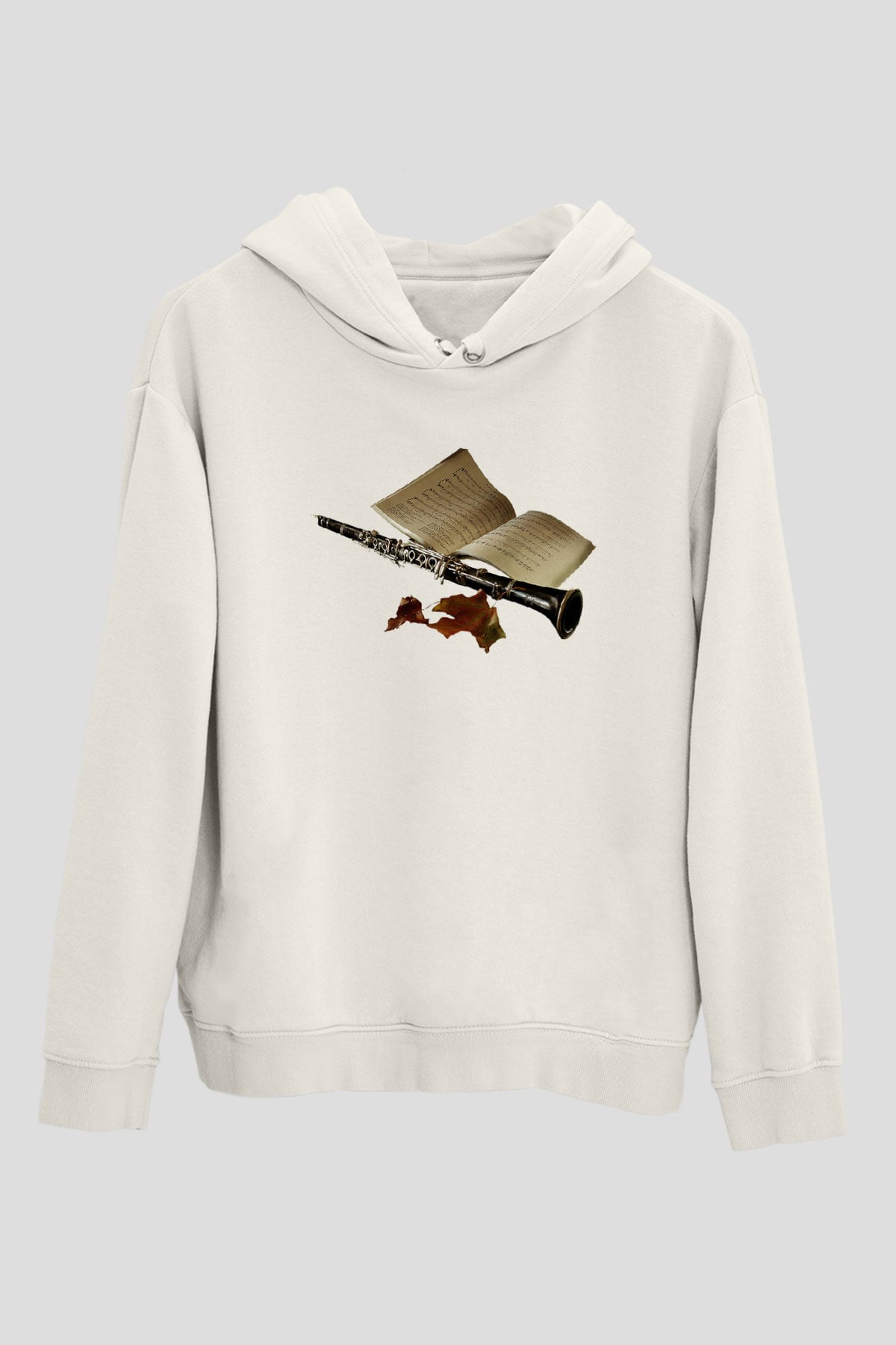 Klarnetçi Beyaz Unisex Hoodie