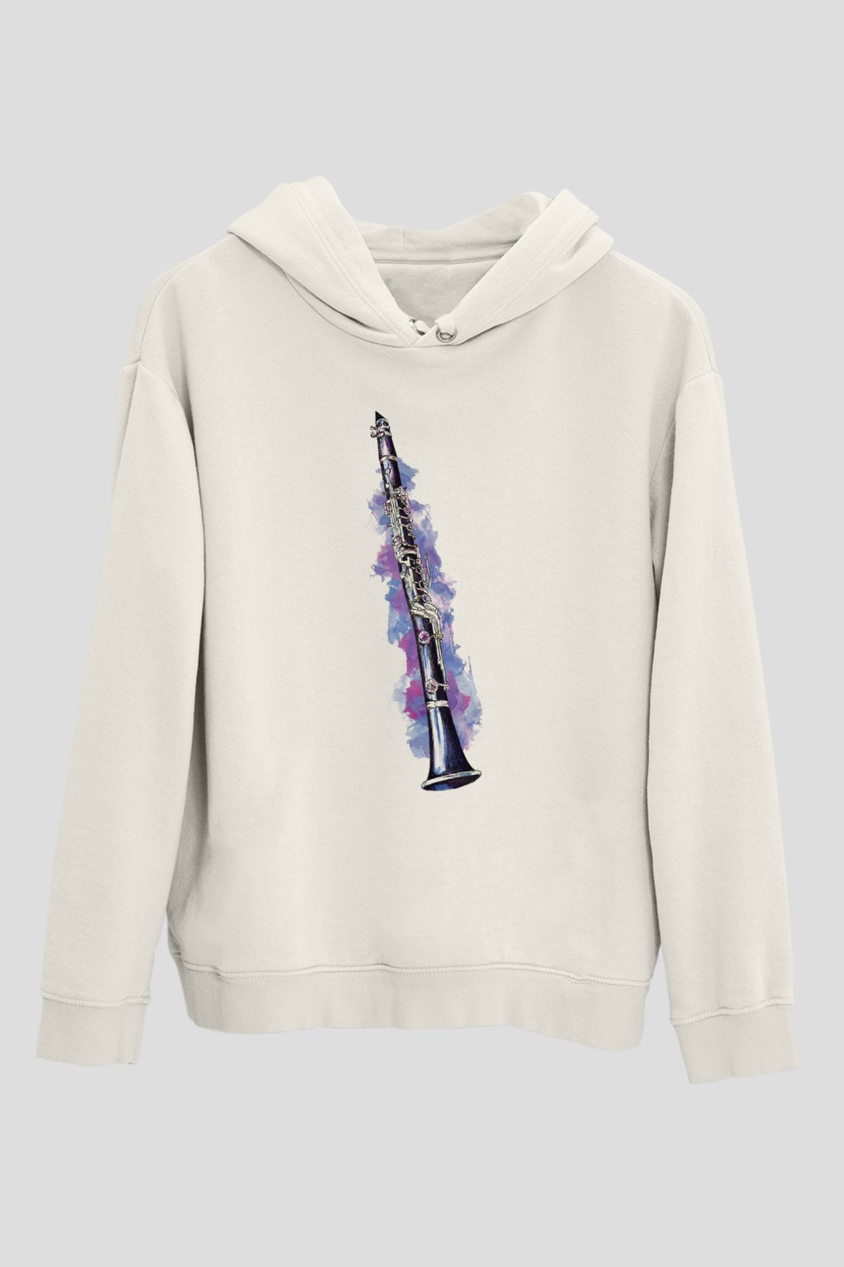 Klarnetçi Beyaz Unisex Hoodie