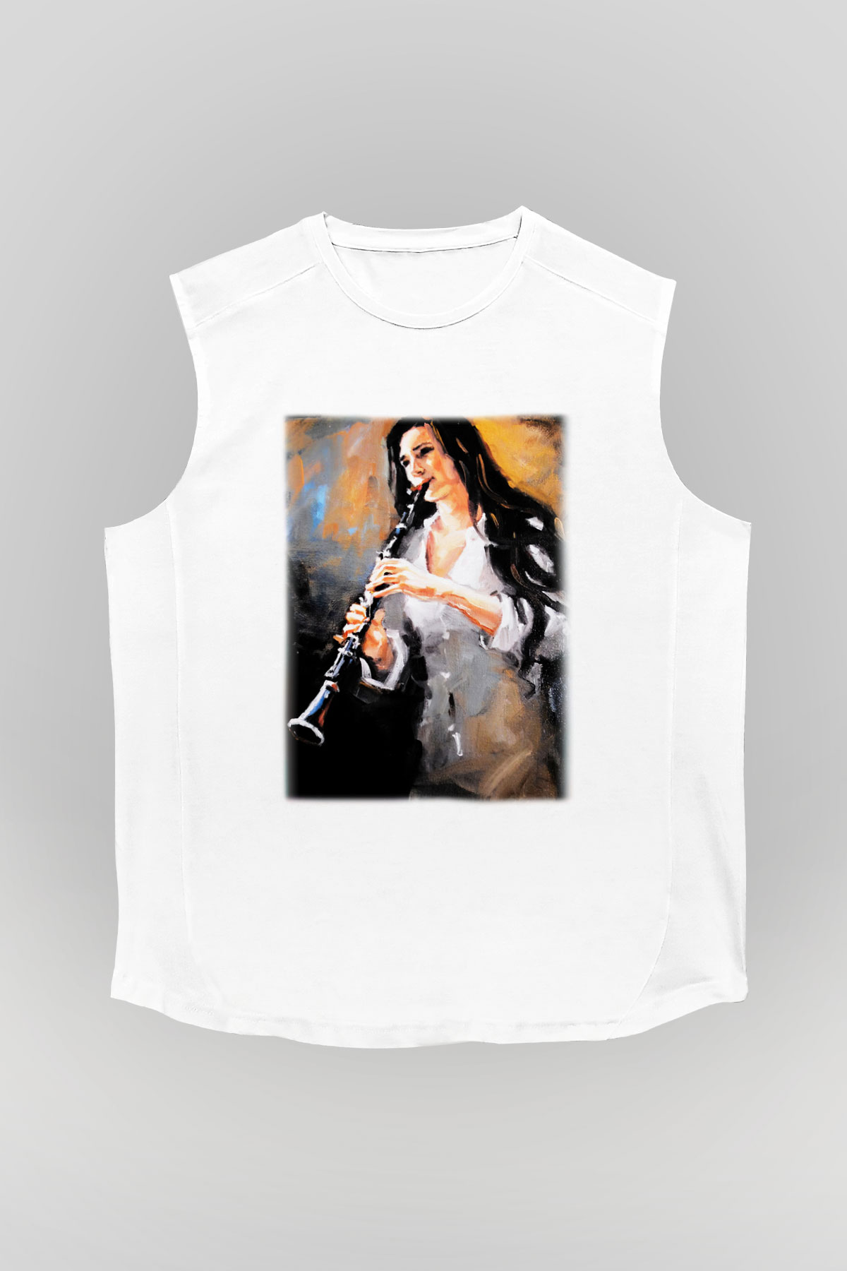 Klarnetçi Beyaz Unisex Kolsuz Tişört