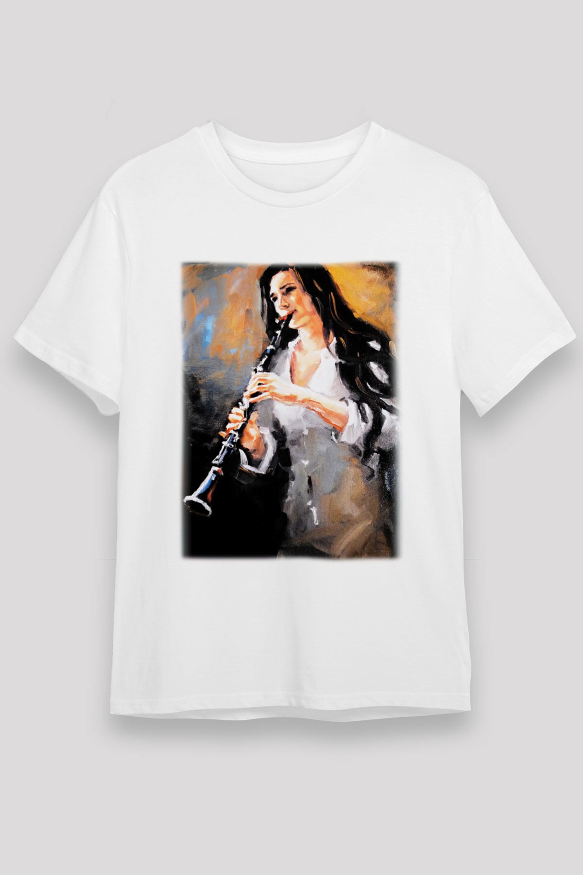 Klarnetçi Beyaz Unisex Tişört T-Shirt - TişörtFabrikası