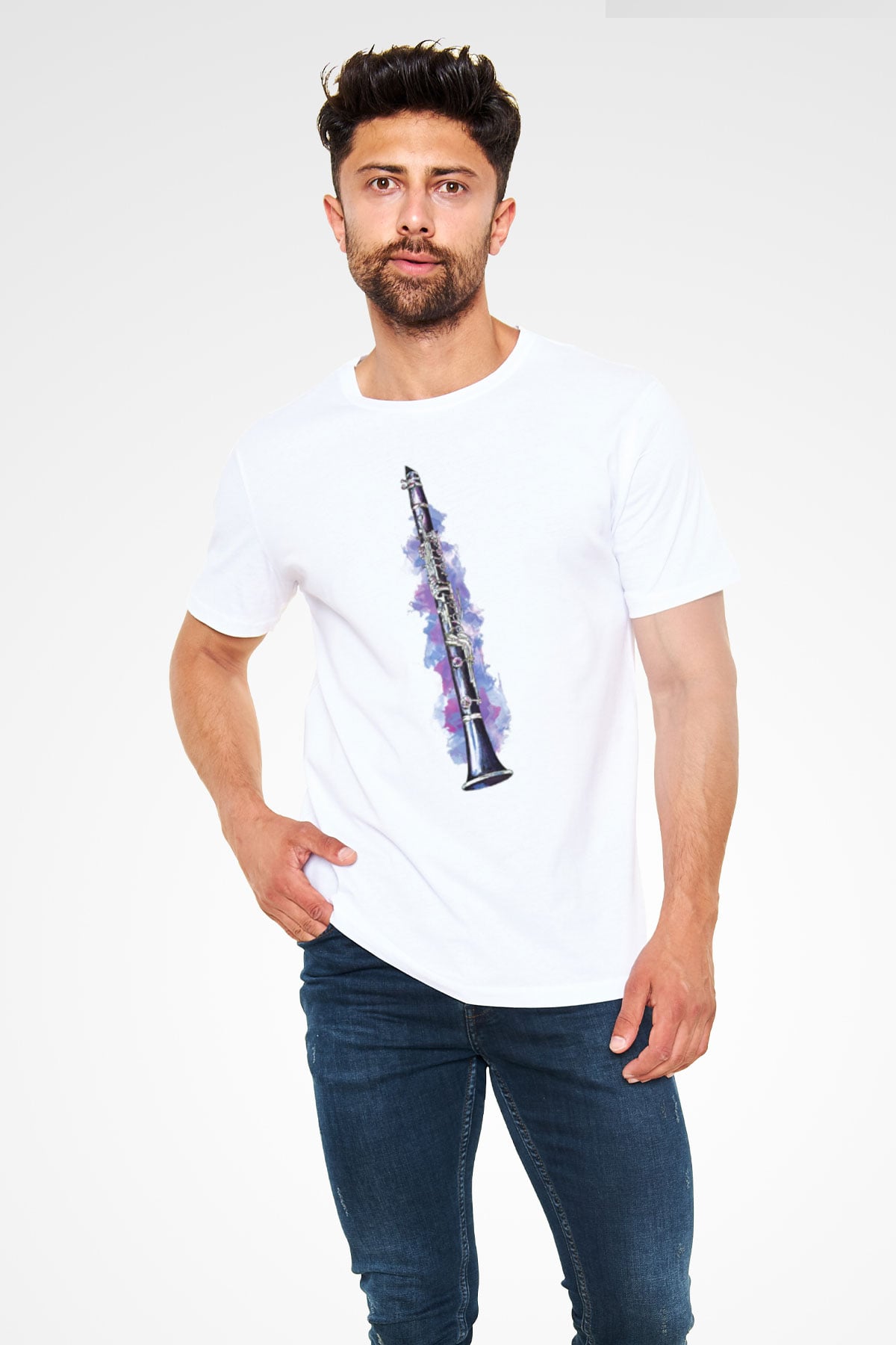 Klarnetçi Beyaz Unisex Tişört T-Shirt - TişörtFabrikası