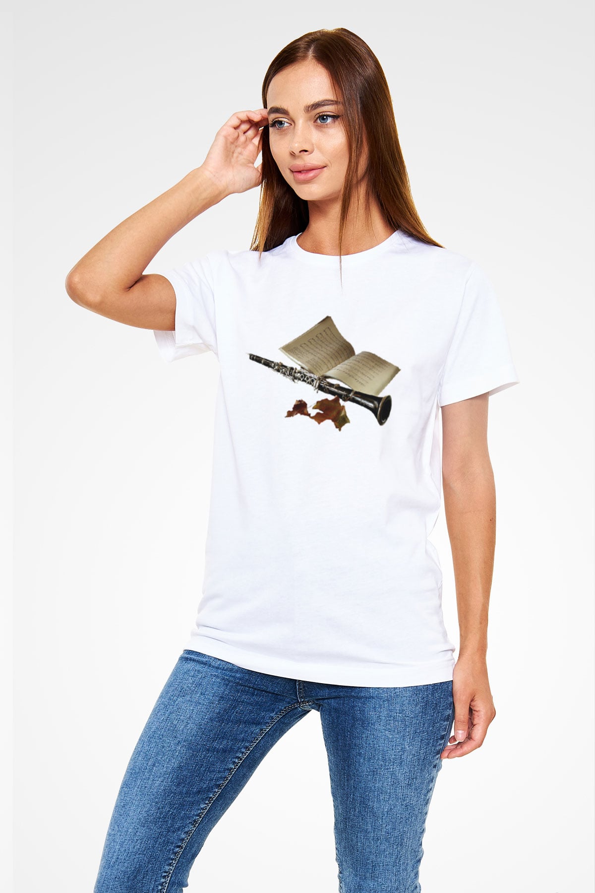 Klarnetçi Beyaz Unisex Tişört T-Shirt - TişörtFabrikası