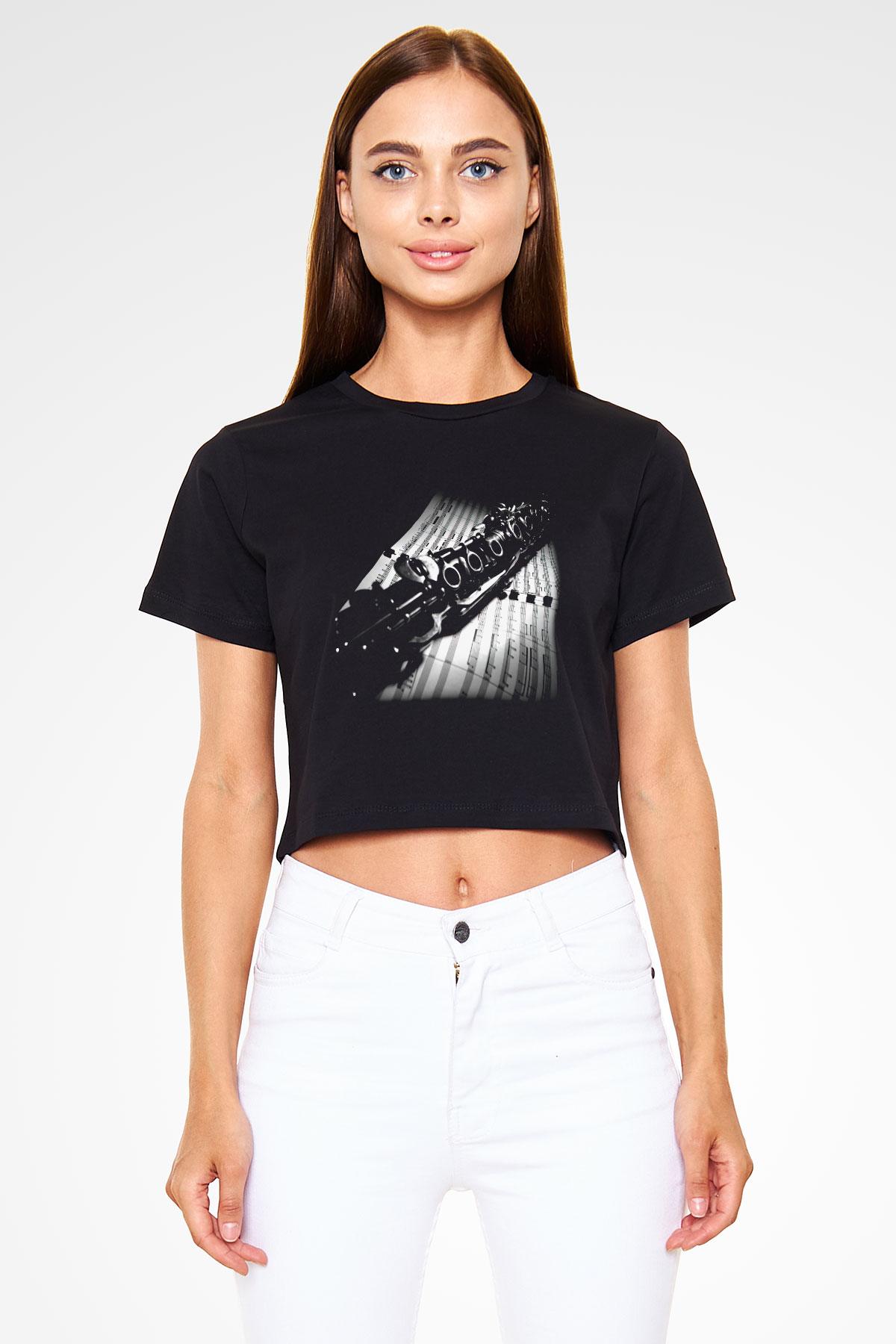 Klarnetçi Siyah Crop Top Tişört