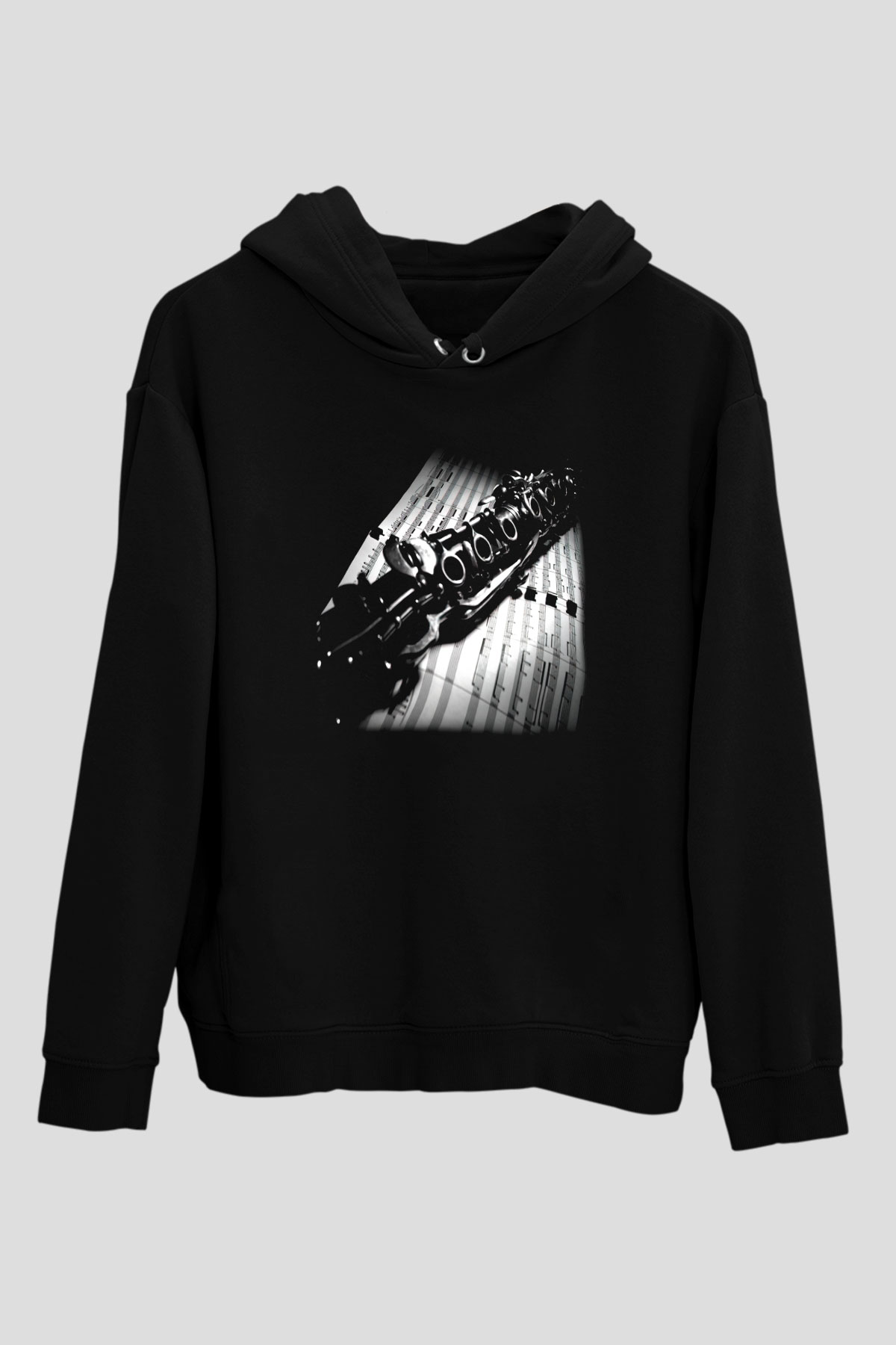 Klarnetçi Siyah Unisex Kapşonlu Sweatshirt