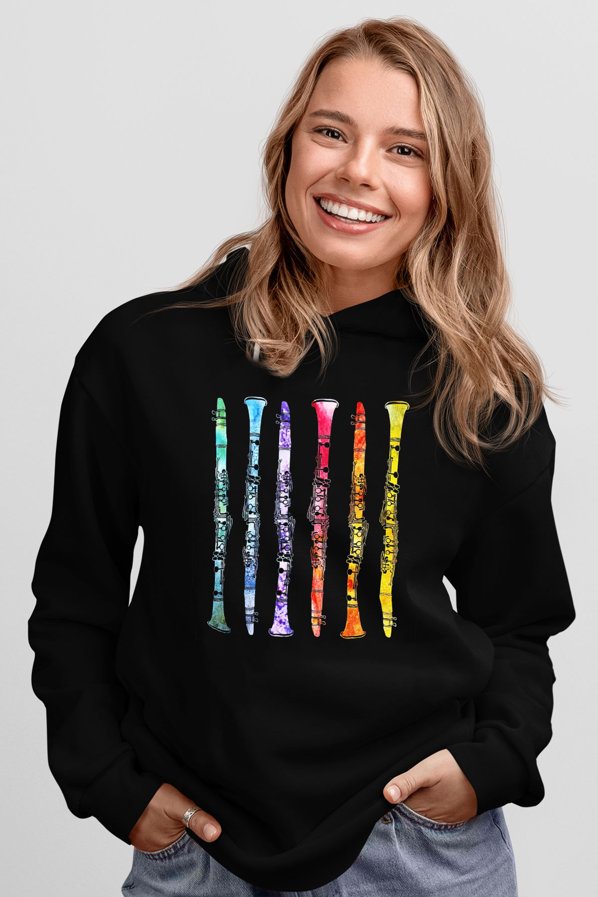 Klarnetçi Siyah Unisex Kapşonlu Sweatshirt