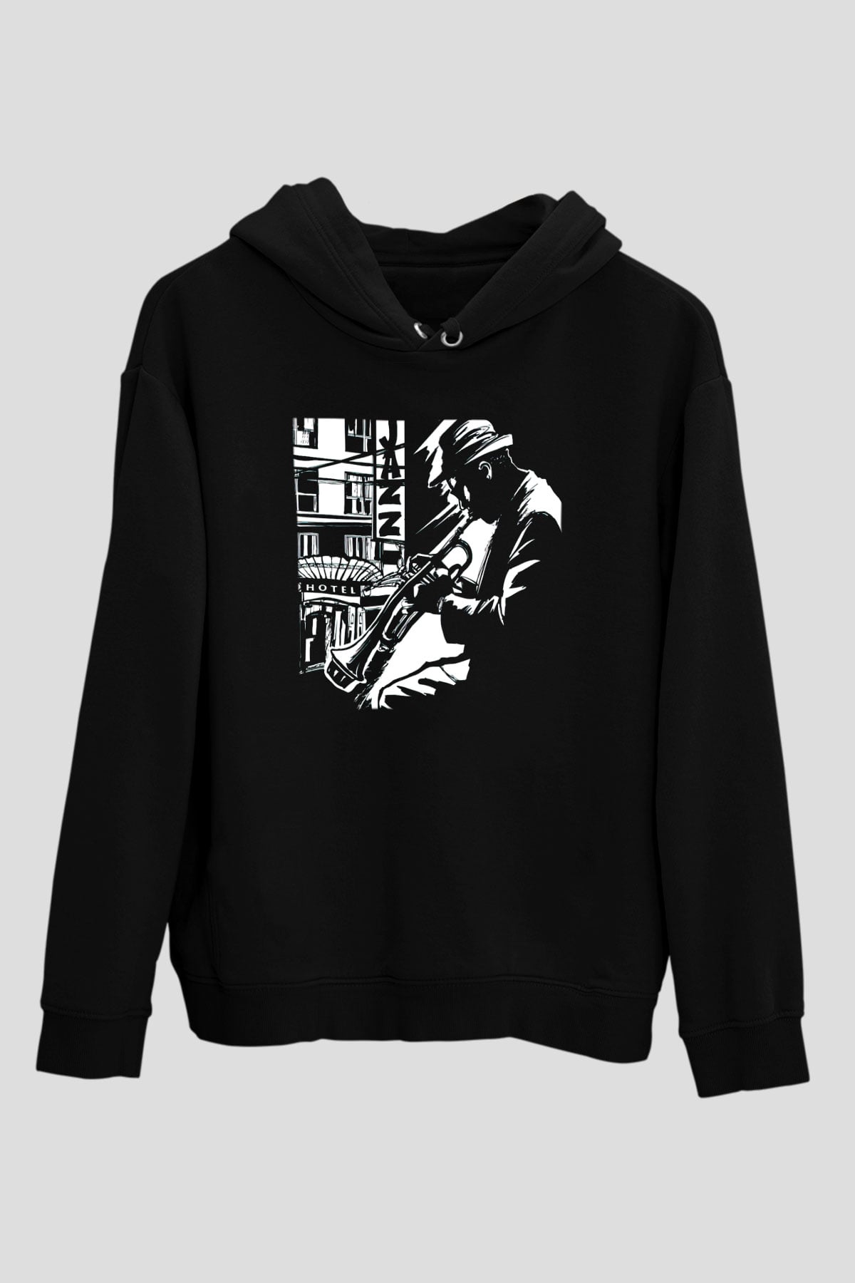 Klarnetçi Siyah Unisex Kapşonlu Sweatshirt