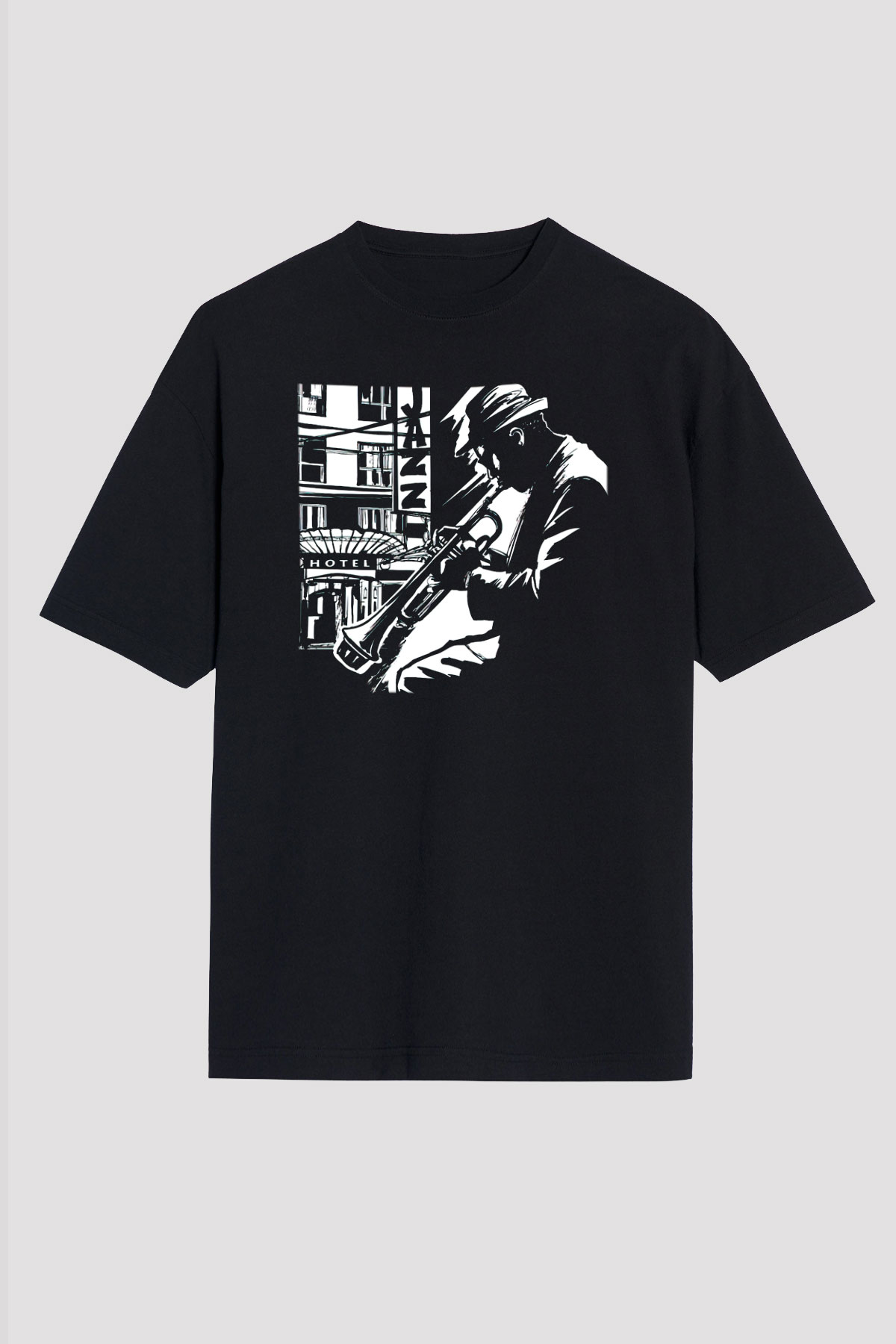 Klarnetçi Siyah Unisex Oversize Tişört T-Shirt