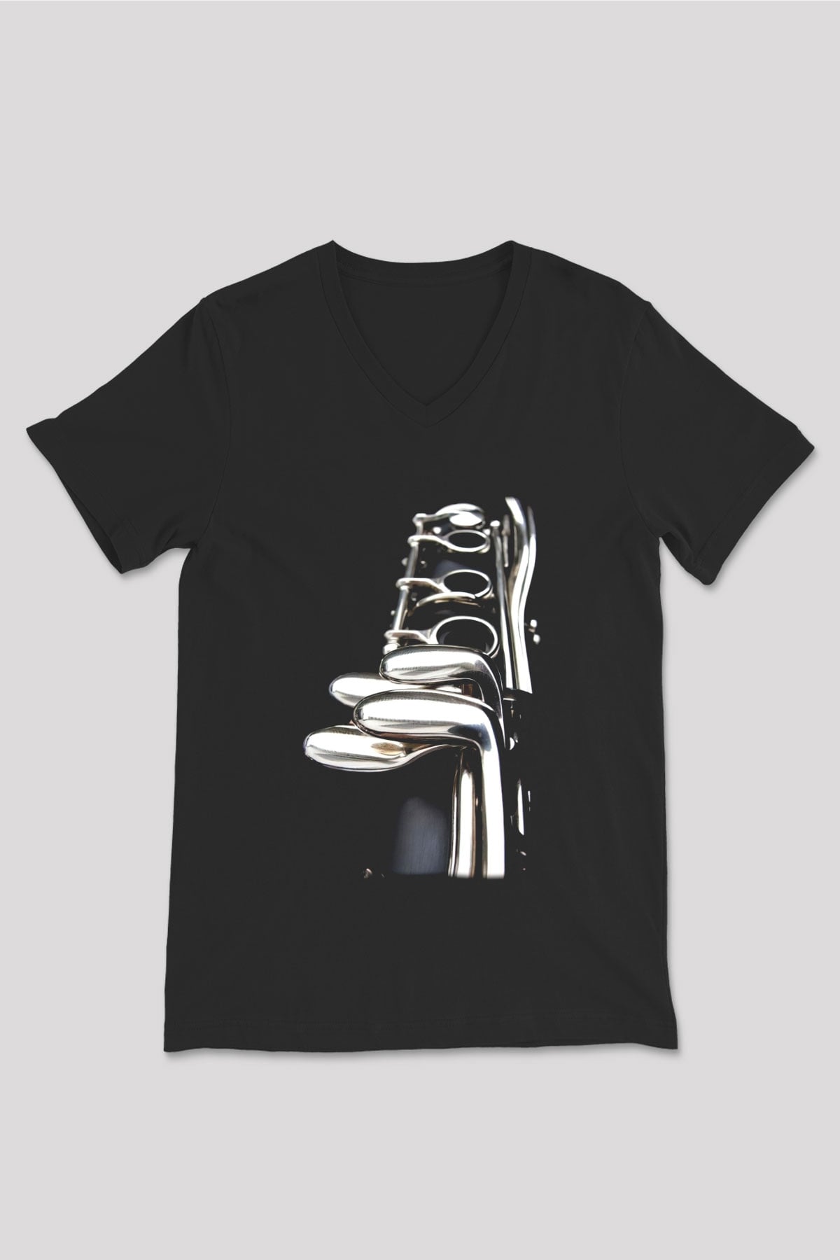 Klarnetçi Siyah Unisex V Yaka Tişört T-Shirt