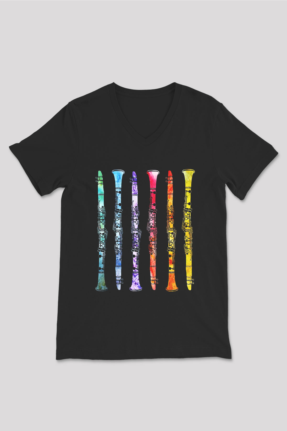 Klarnetçi Siyah Unisex V Yaka Tişört T-Shirt