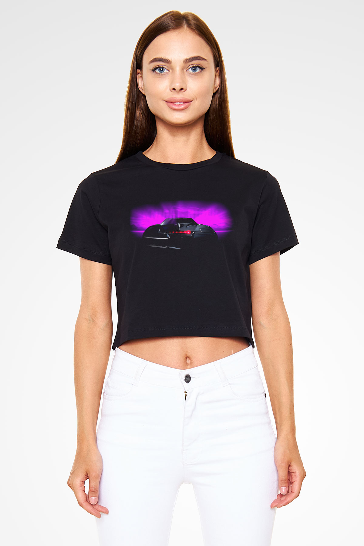 Knight Rider Siyah Crop Top Tişört