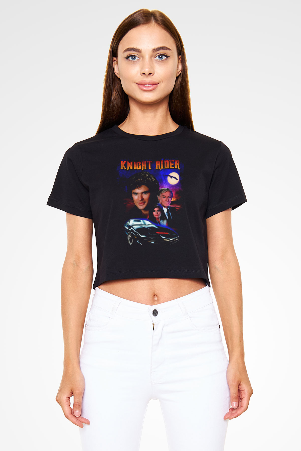 Knight Rider Siyah   Crop Top Tişört