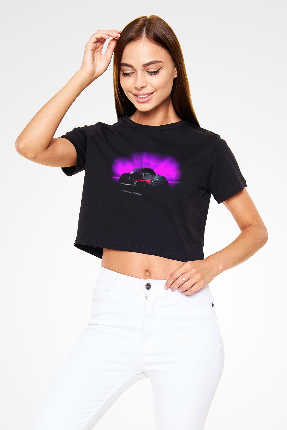 Knight Rider Siyah Crop Top Tişört