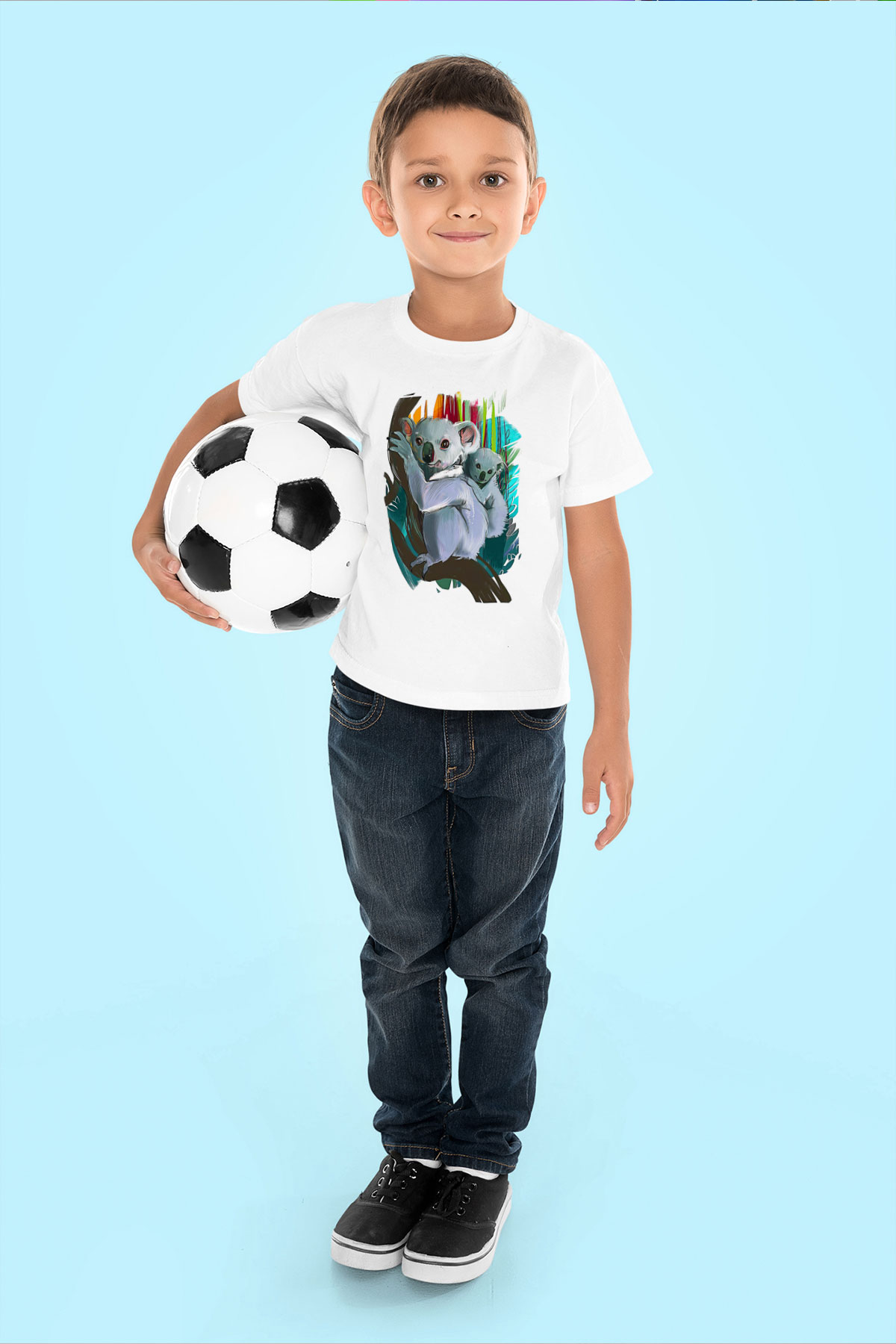 Koala Baskılı Beyaz Unisex Beyaz Çocuk Tişört - Tshirt
