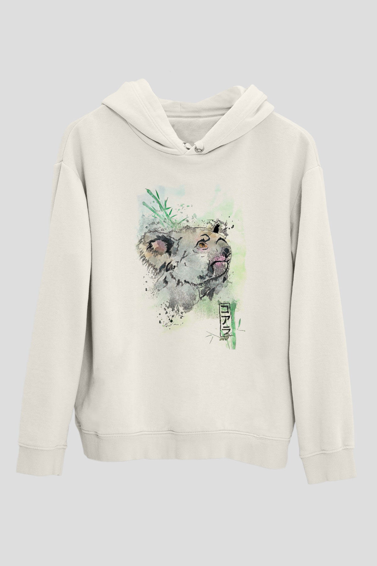 Koala Baskılı Beyaz Unisex Hoodie