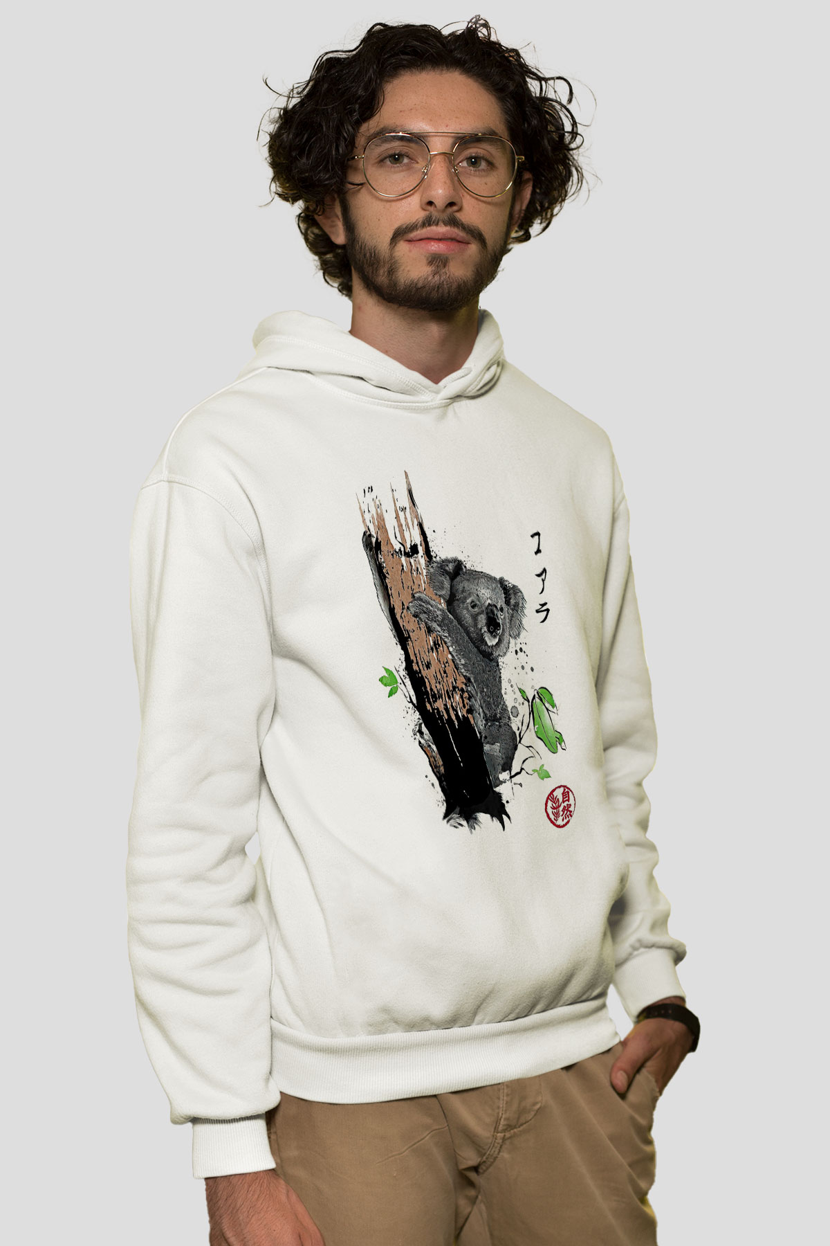 Koala Baskılı Beyaz Unisex Hoodie