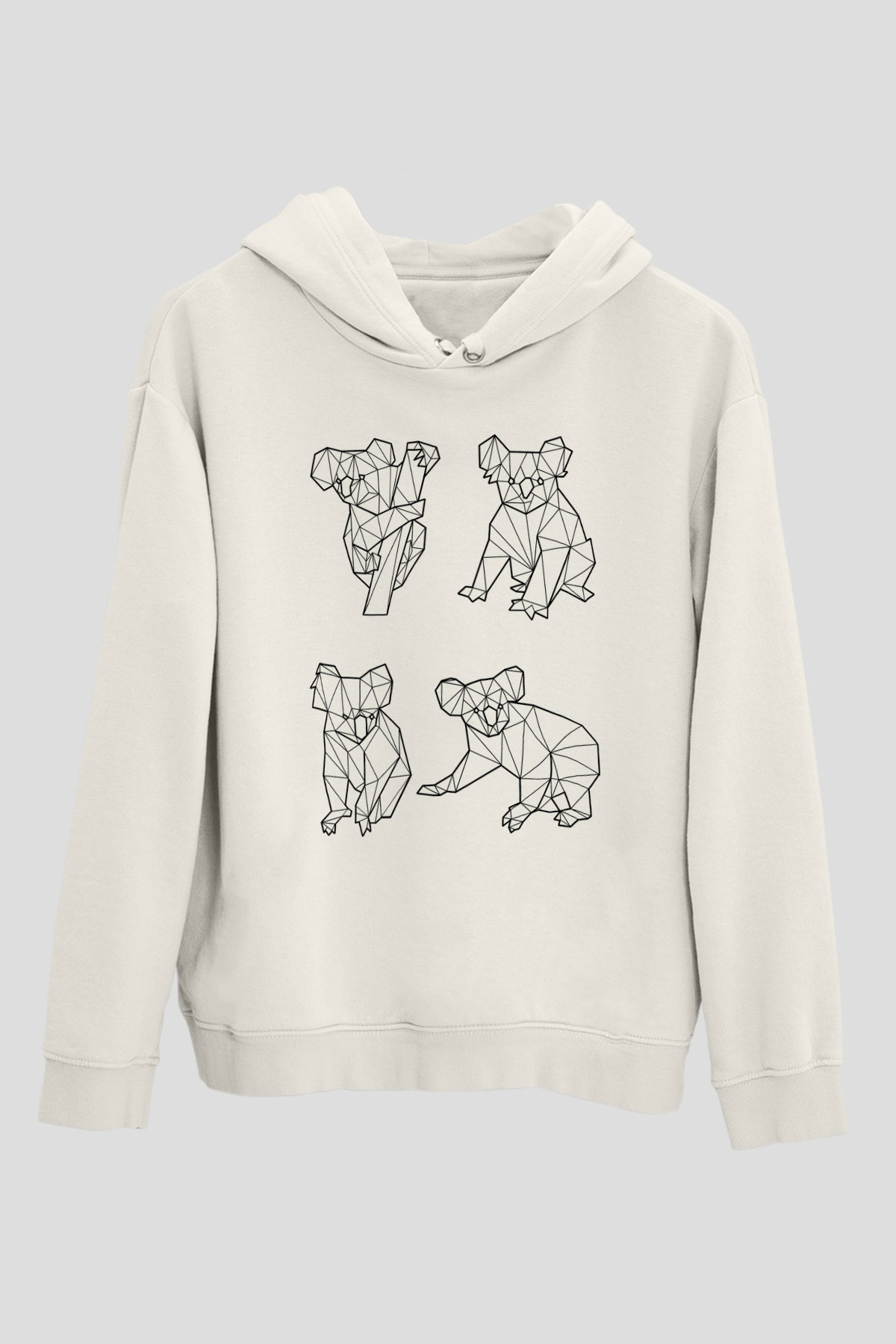 Koala Baskılı Beyaz Unisex Hoodie