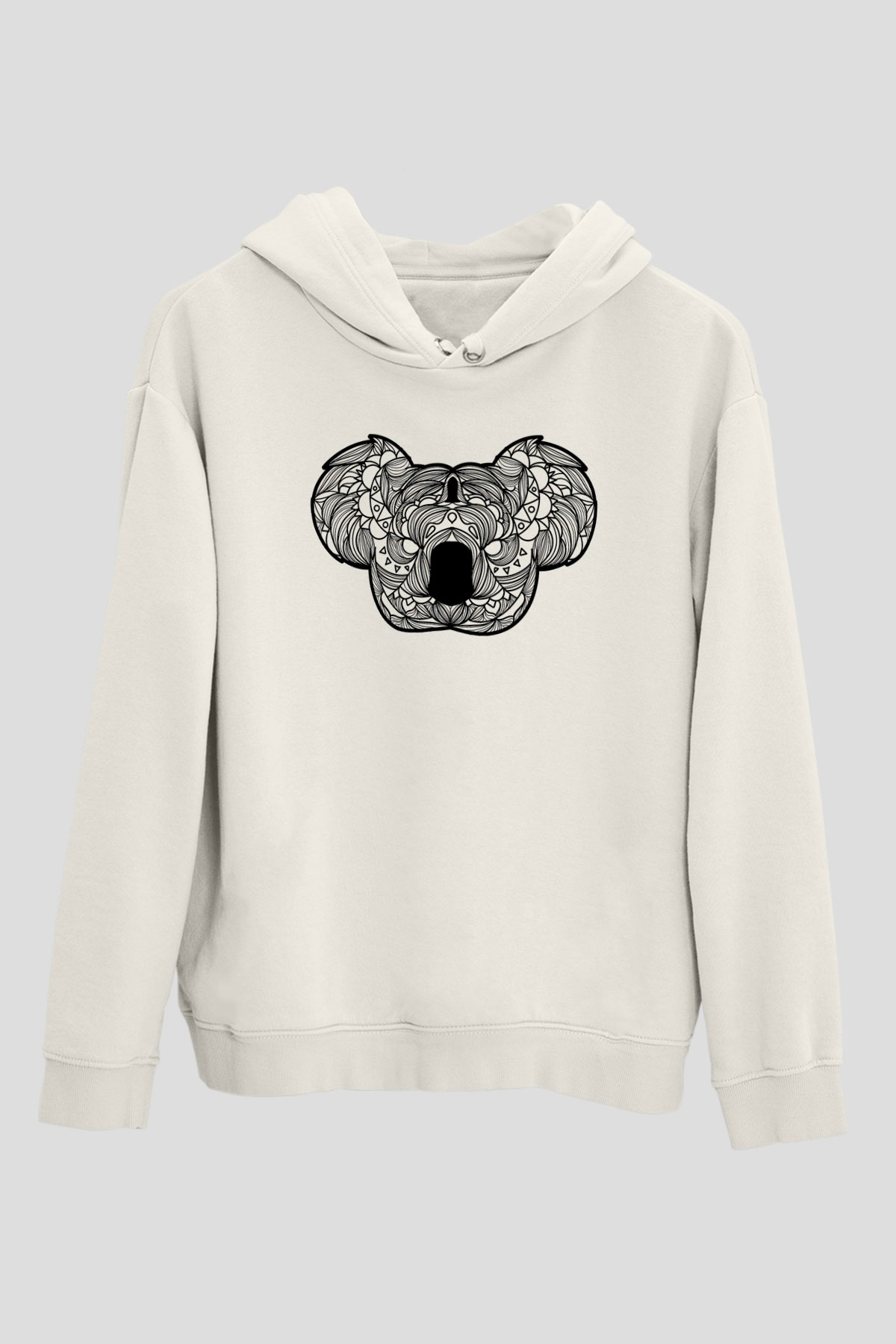 Koala Baskılı Beyaz Unisex Hoodie