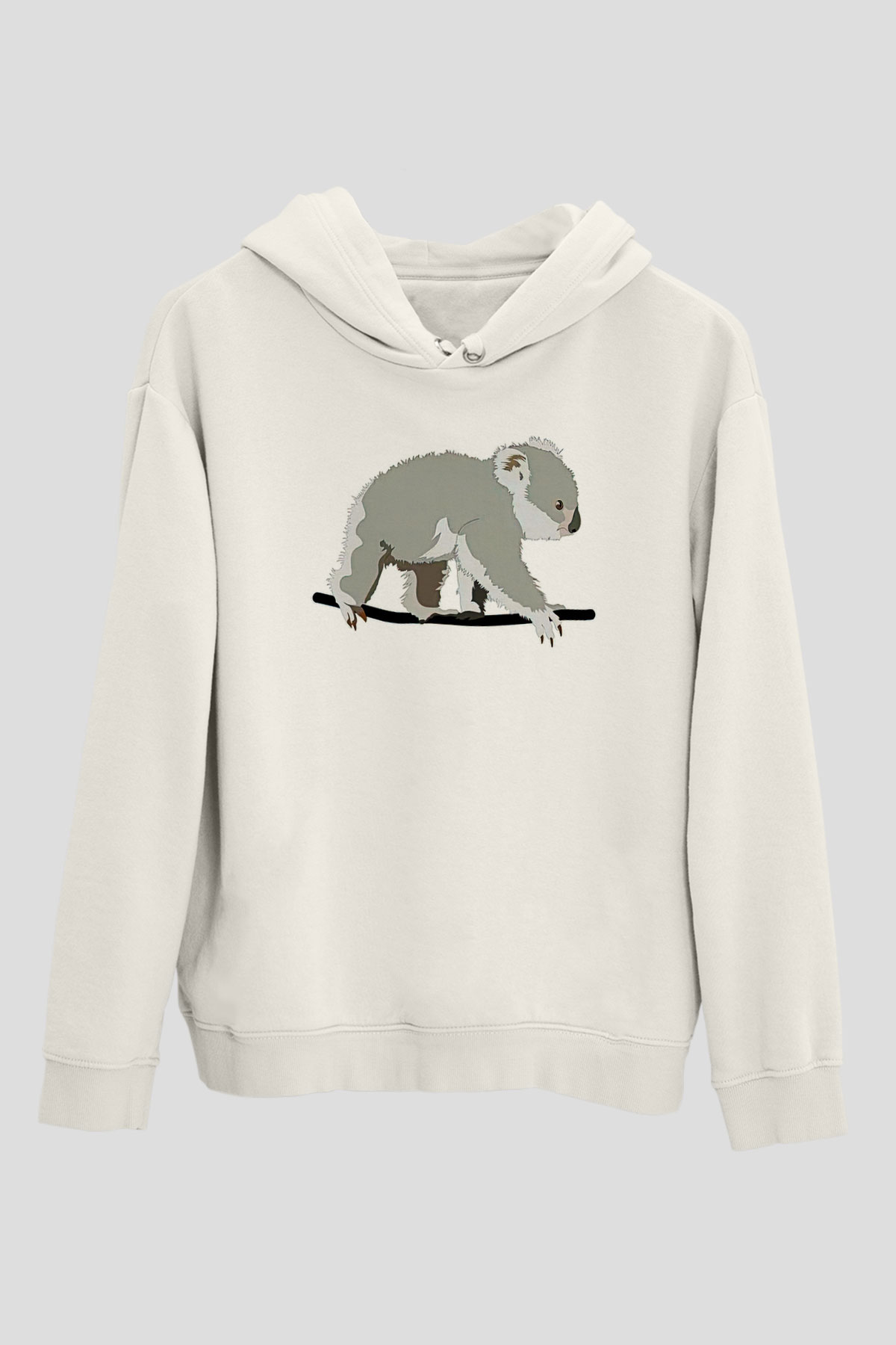Koala Baskılı Beyaz Unisex Hoodie