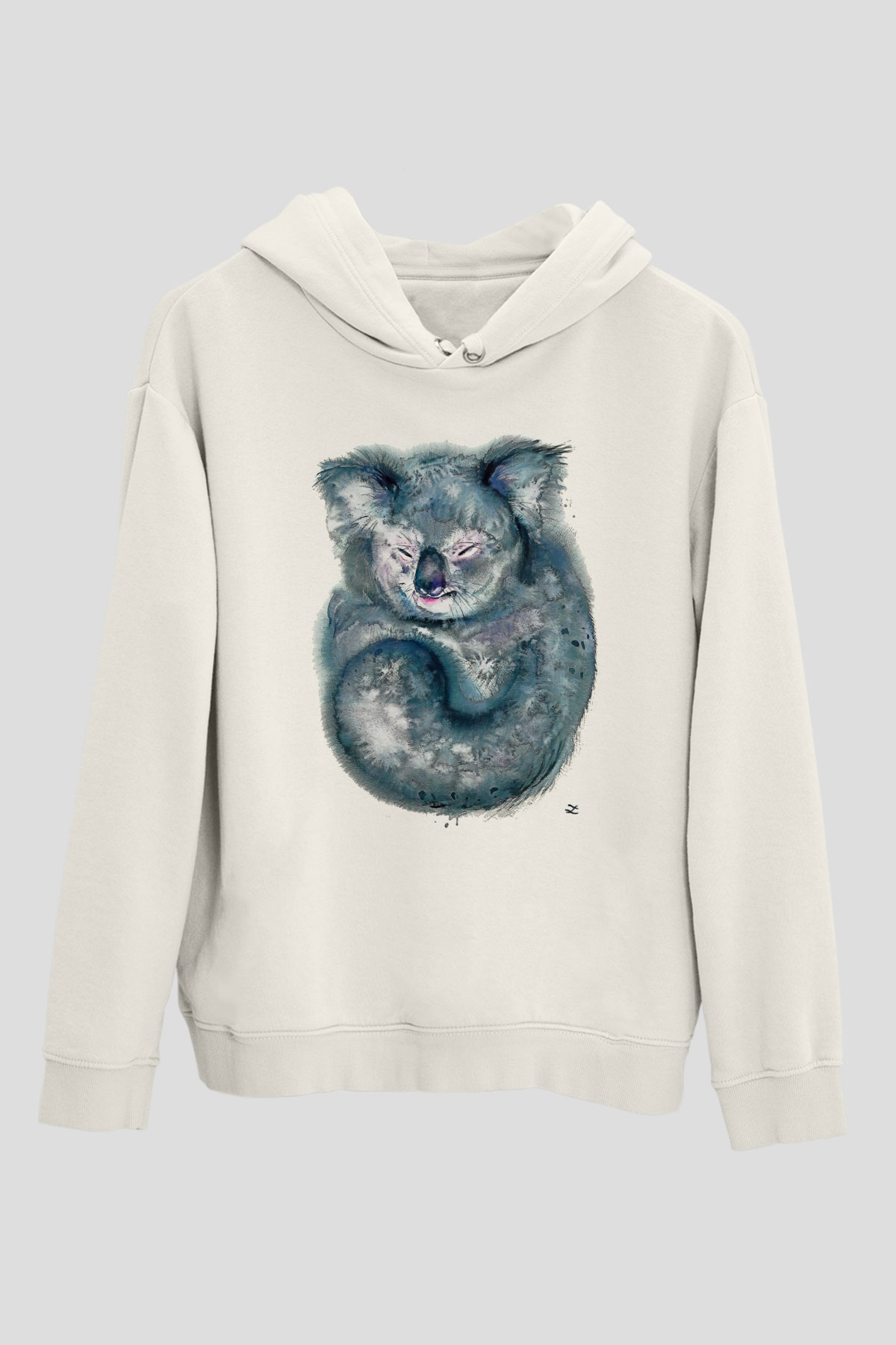 Koala Baskılı Beyaz Unisex Hoodie