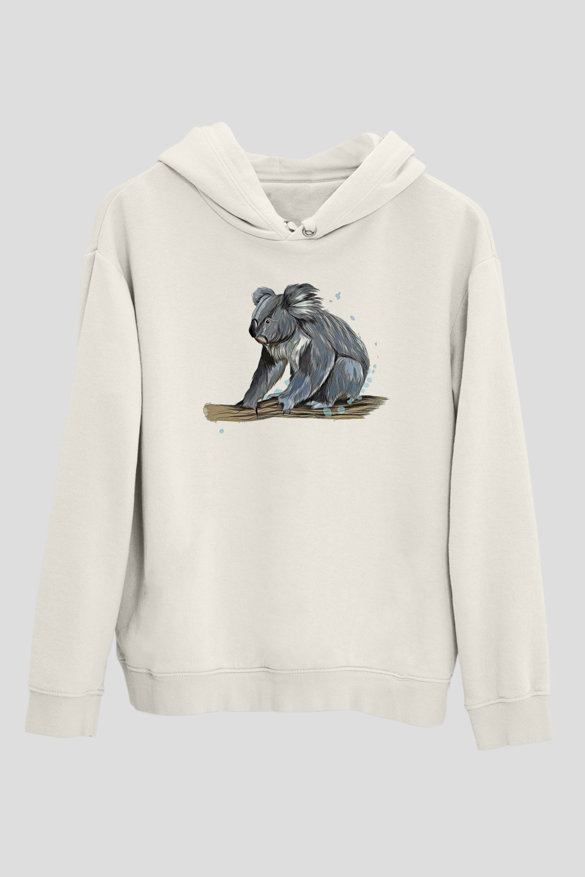 Koala Baskılı Beyaz Unisex Hoodie