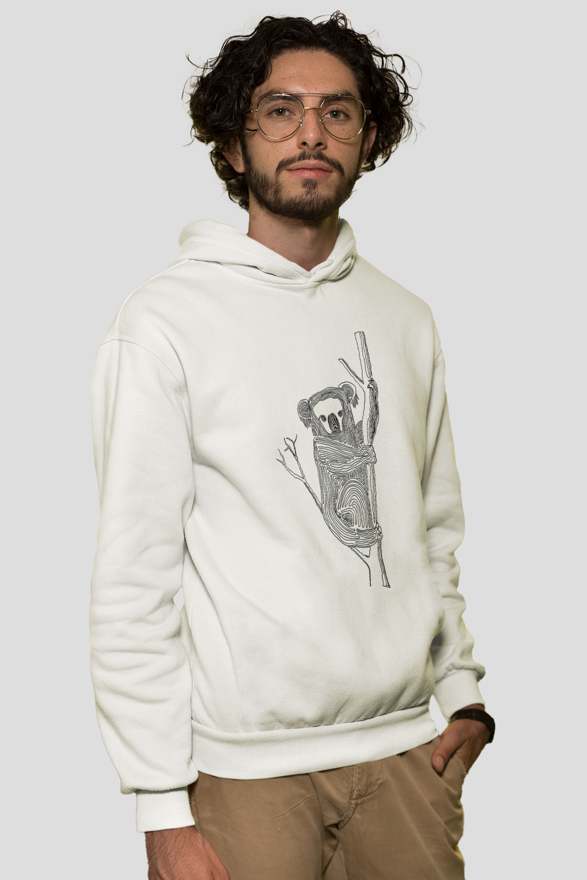 Koala Baskılı Beyaz Unisex Hoodie