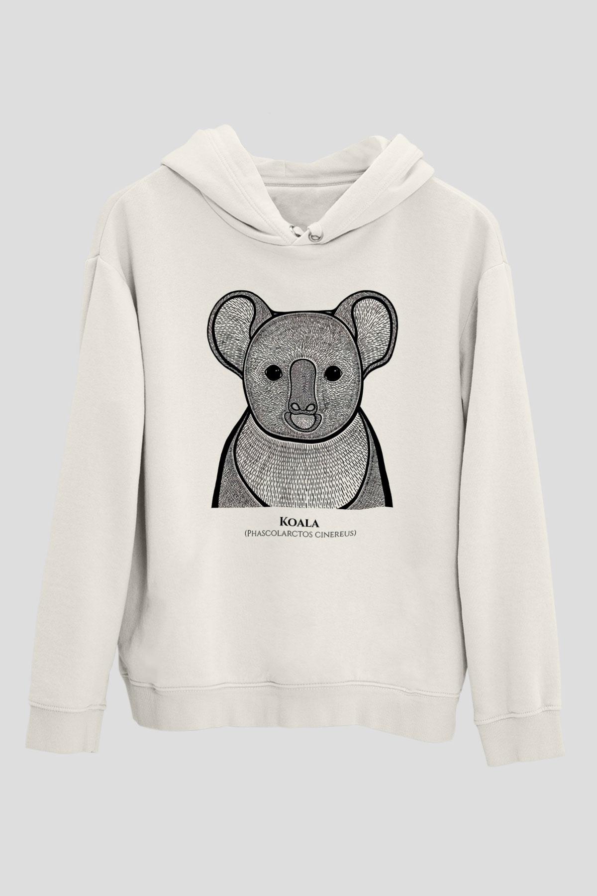 Koala Baskılı Beyaz Unisex Hoodie