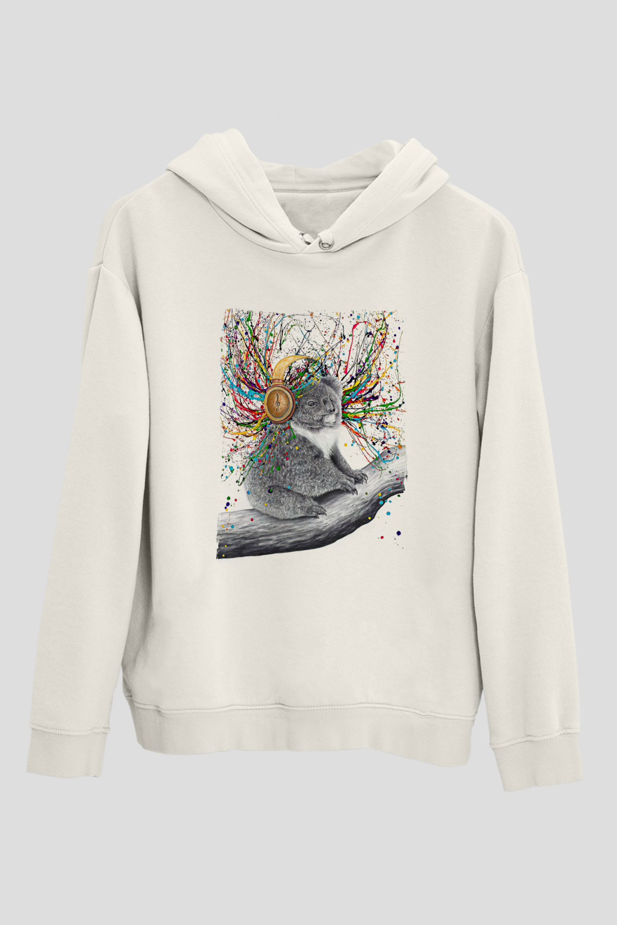 Koala Baskılı Beyaz Unisex Hoodie