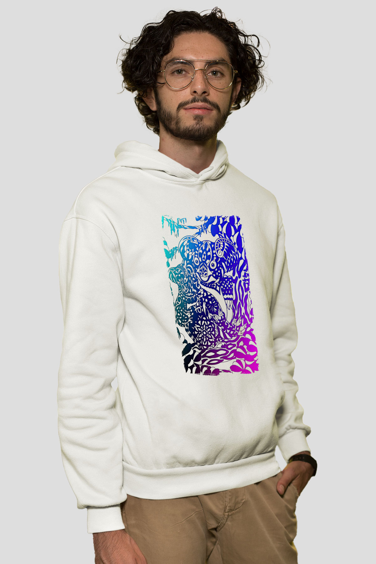 Koala Baskılı Beyaz Unisex Hoodie