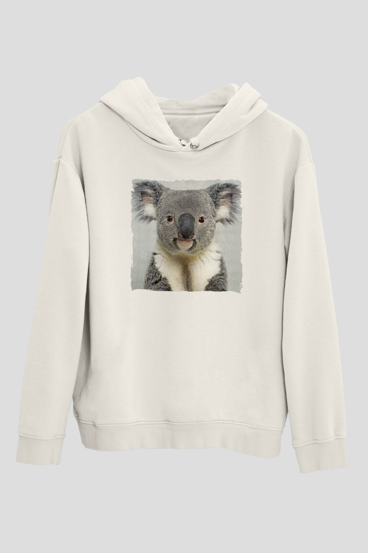 Koala Baskılı Beyaz Unisex Hoodie