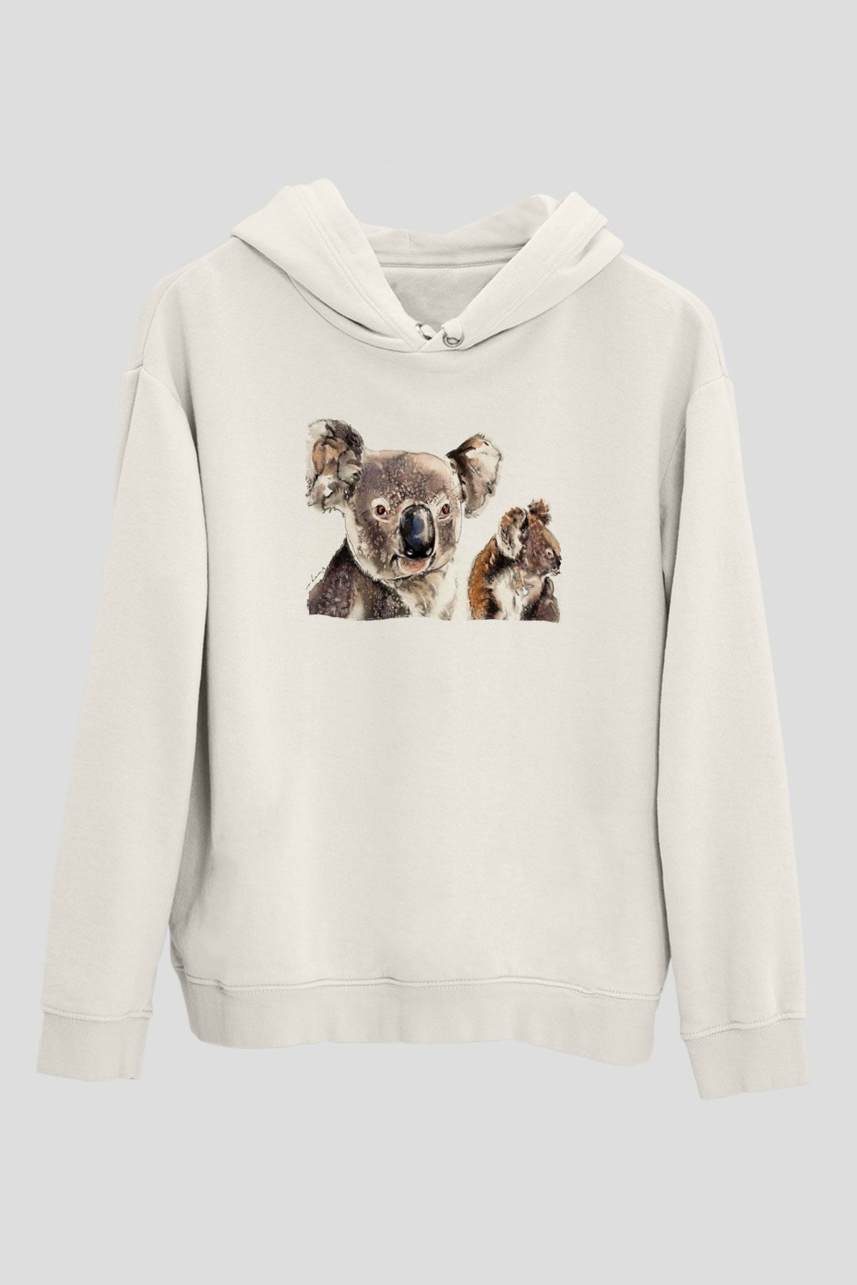 Koala Baskılı Beyaz Unisex Hoodie