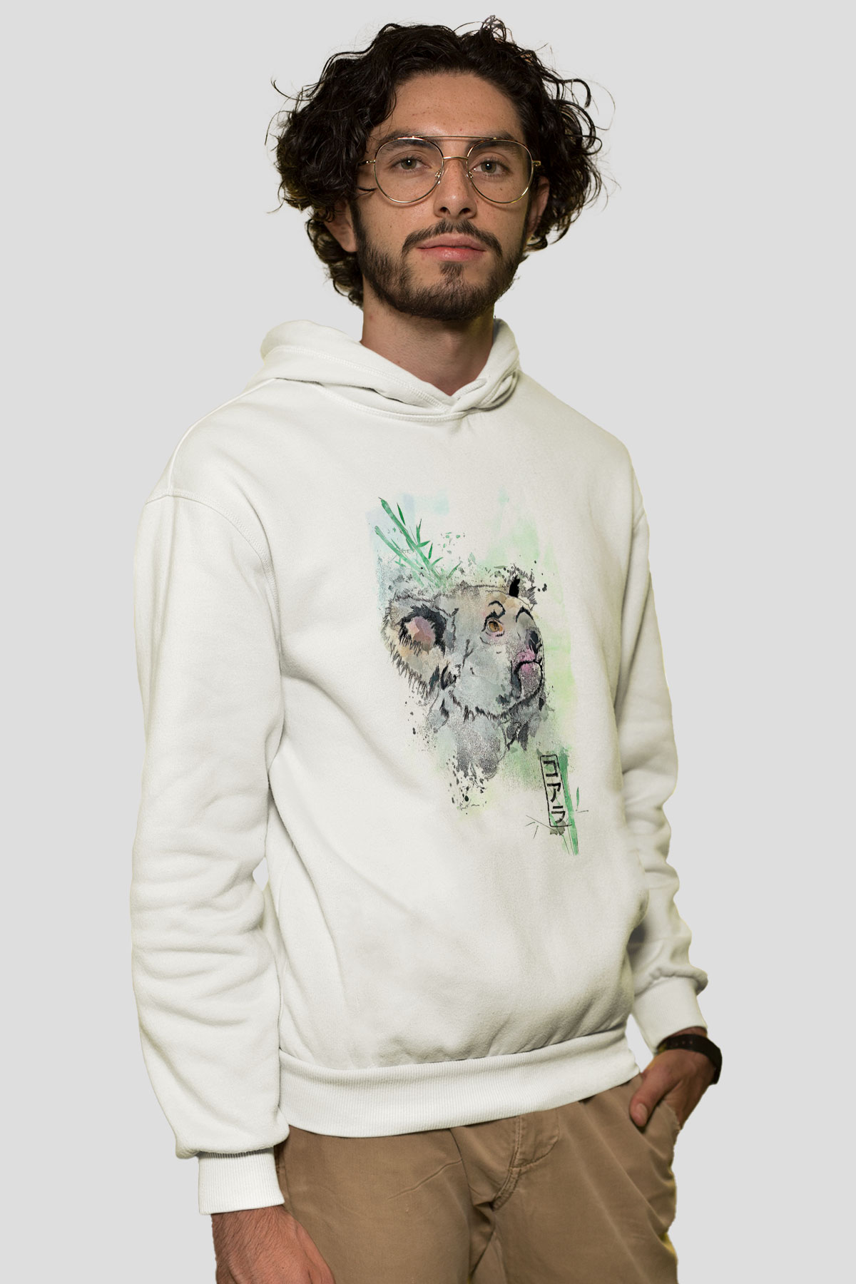 Koala Baskılı Beyaz Unisex Hoodie
