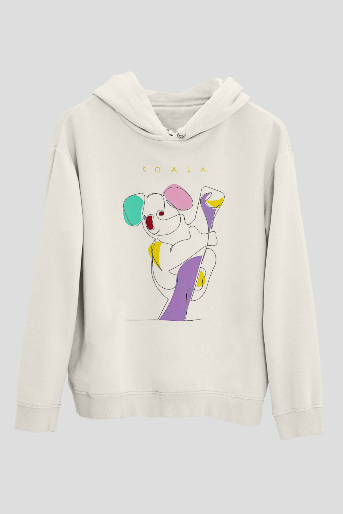 Koala Baskılı Beyaz Unisex Hoodie