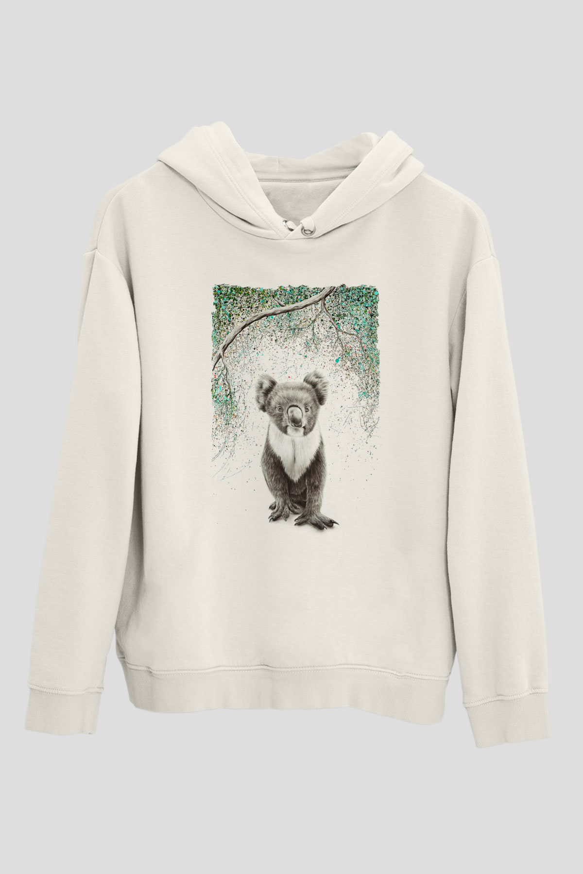 Koala Baskılı Beyaz Unisex Hoodie
