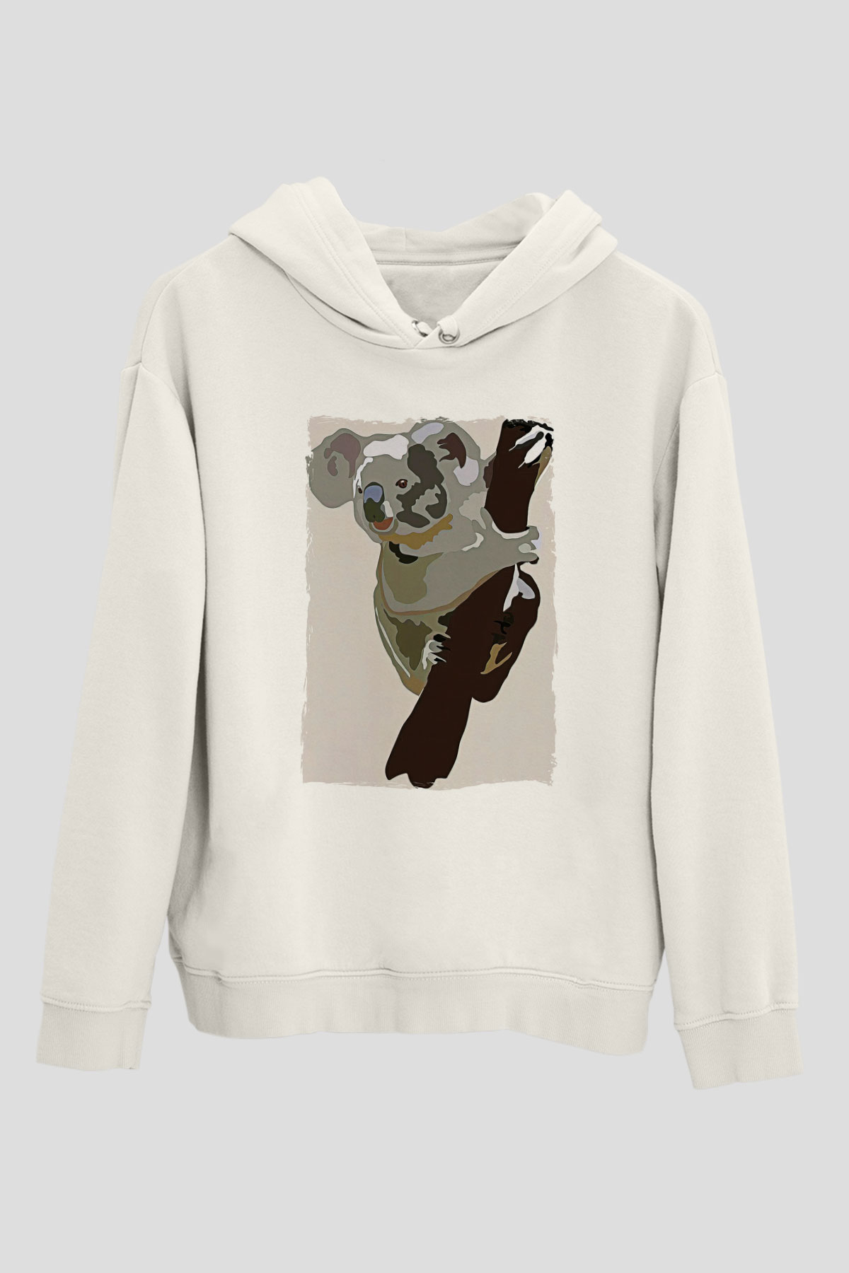 Koala Baskılı Beyaz Unisex Hoodie