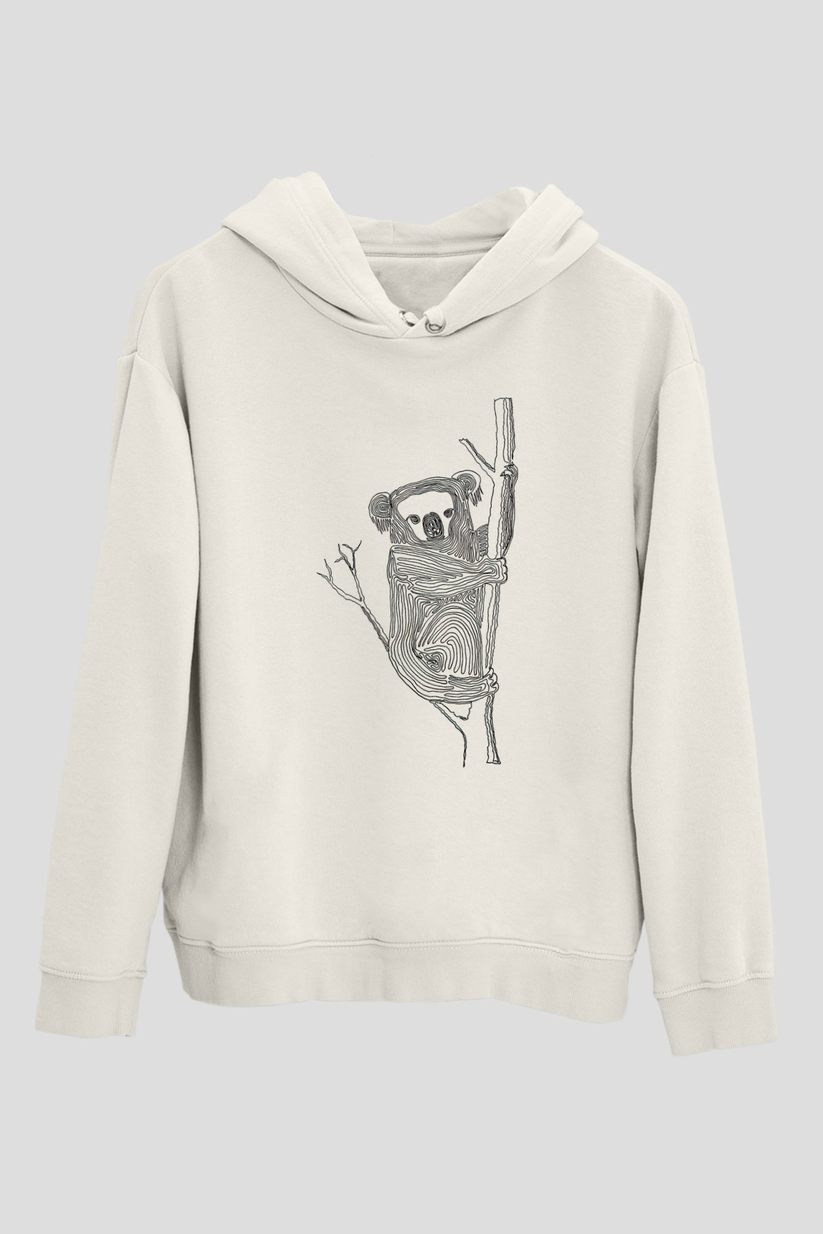 Koala Baskılı Beyaz Unisex Hoodie