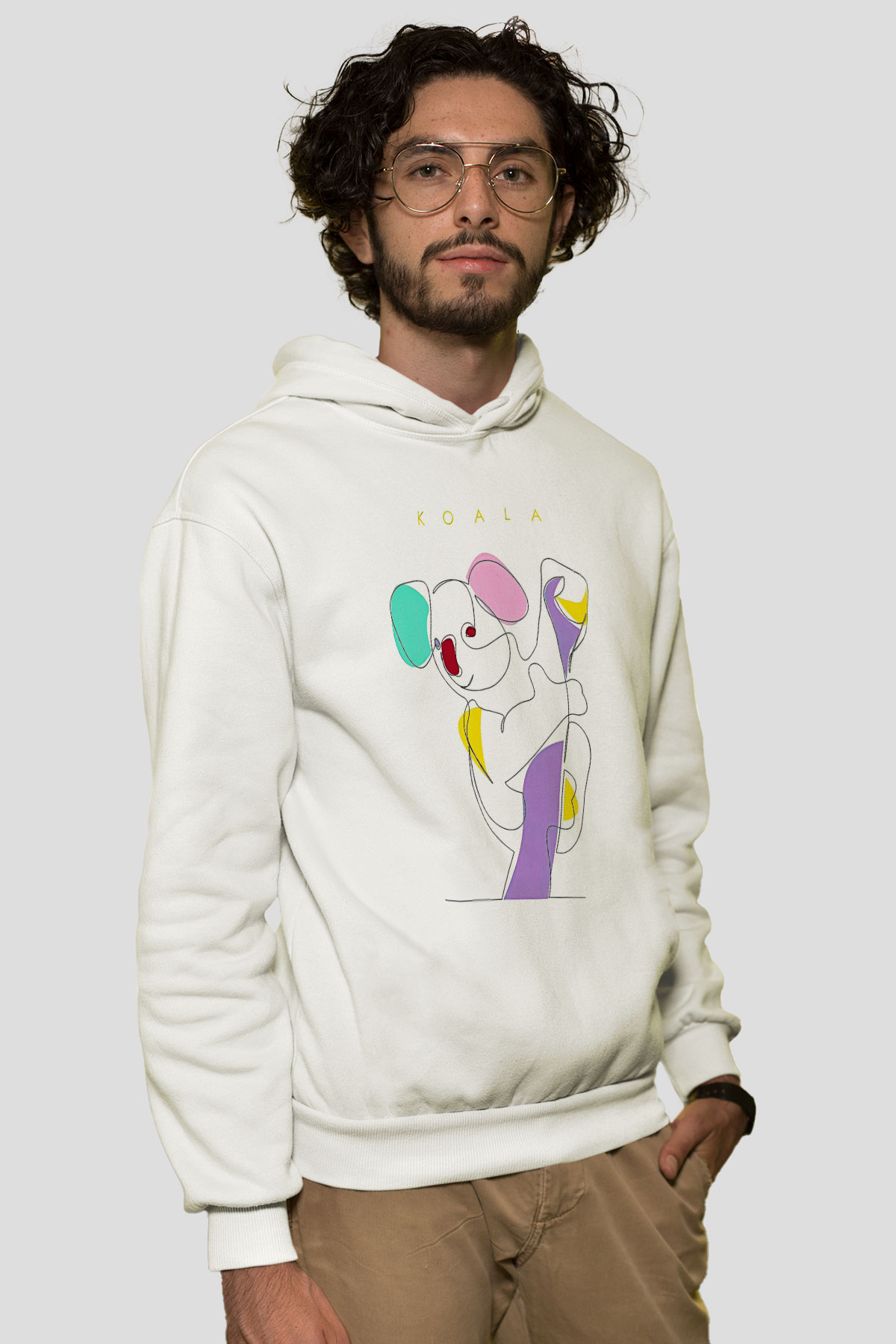 Koala Baskılı Beyaz Unisex Hoodie