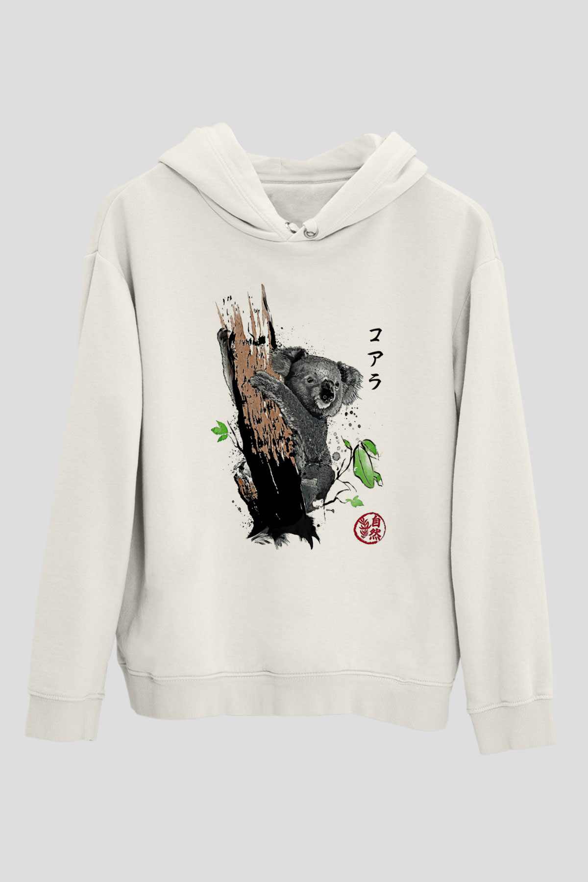 Koala Baskılı Beyaz Unisex Hoodie