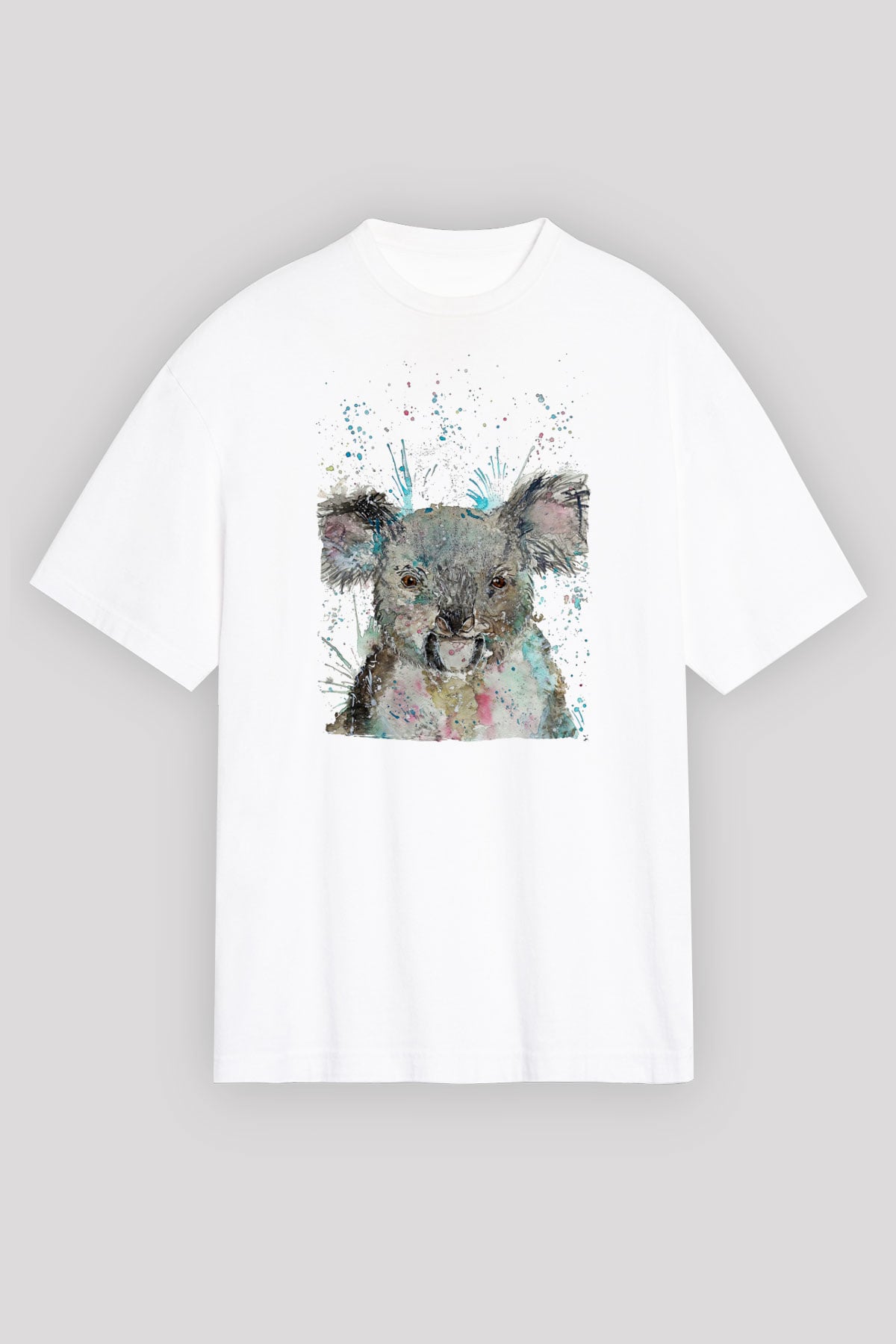 Koala Baskılı Beyaz Unisex Oversize Tişört - Tshirt
