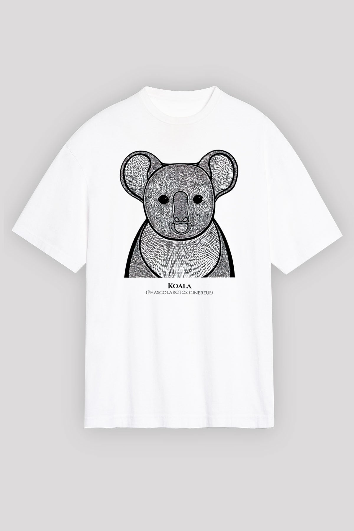 Koala Baskılı Beyaz Unisex Oversize Tişört - Tshirt