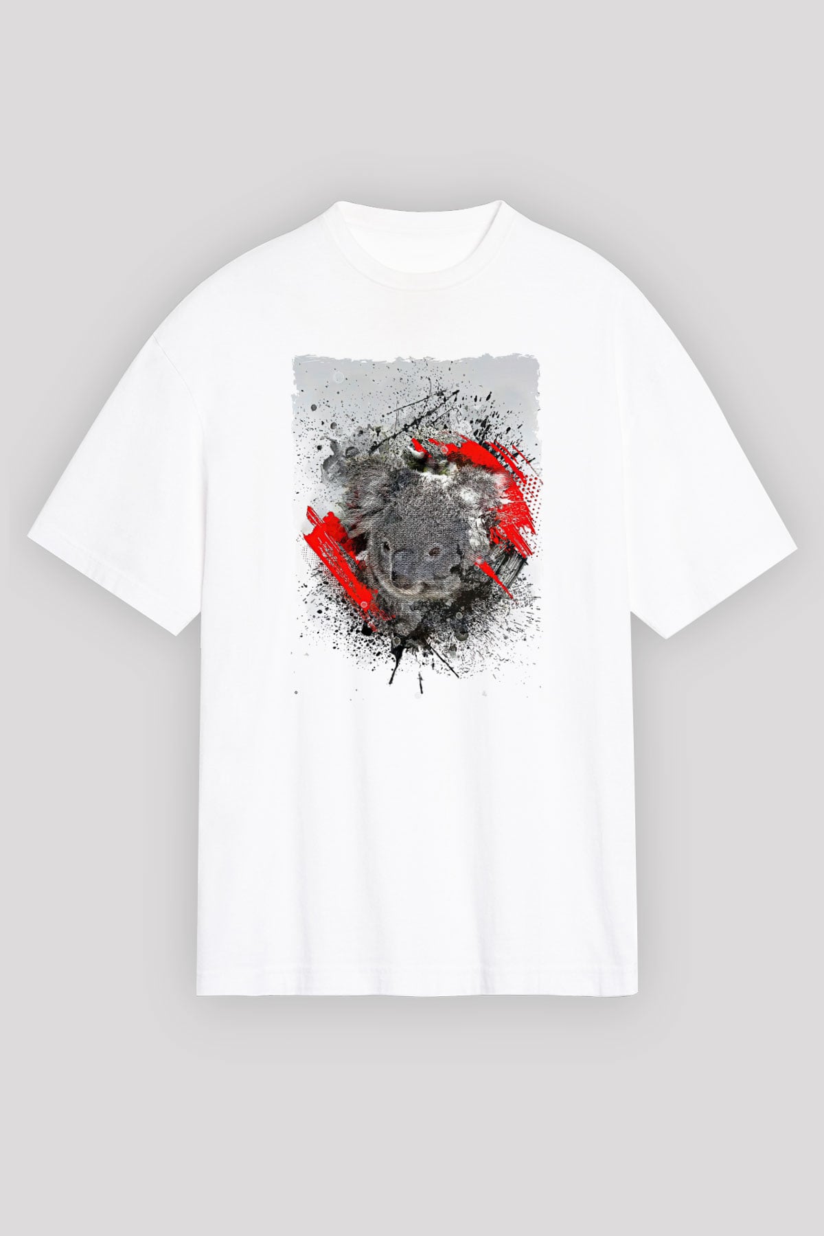 Koala Baskılı Beyaz Unisex Oversize Tişört - Tshirt