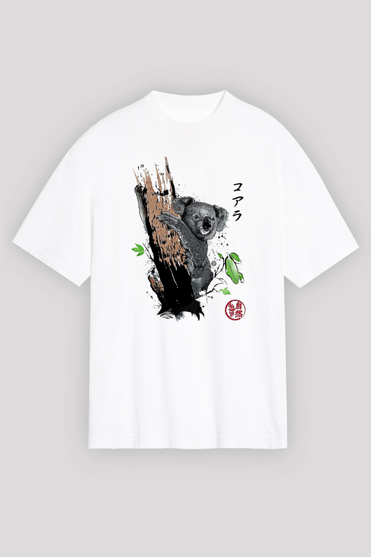 Koala Baskılı Beyaz Unisex Oversize Tişört - Tshirt
