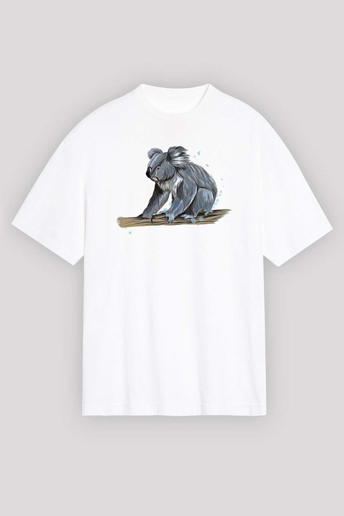 Koala Baskılı Beyaz Unisex Oversize Tişört - Tshirt