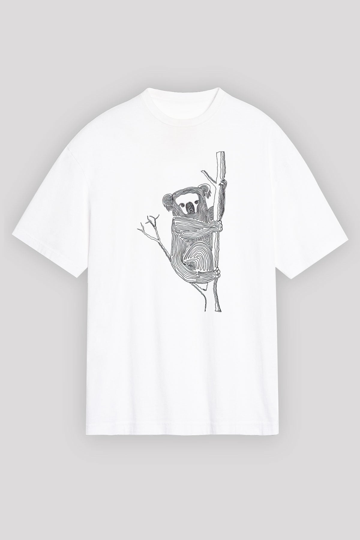 Koala Baskılı Beyaz Unisex Oversize Tişört - Tshirt