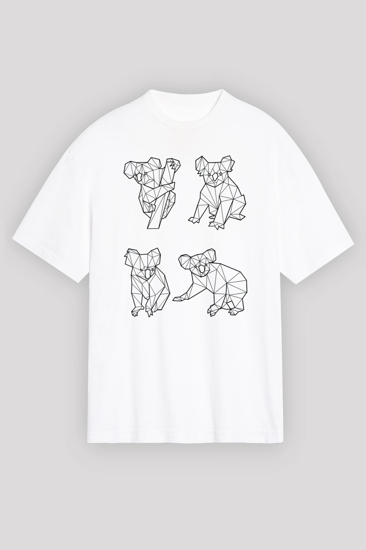 Koala Baskılı Beyaz Unisex Oversize Tişört - Tshirt
