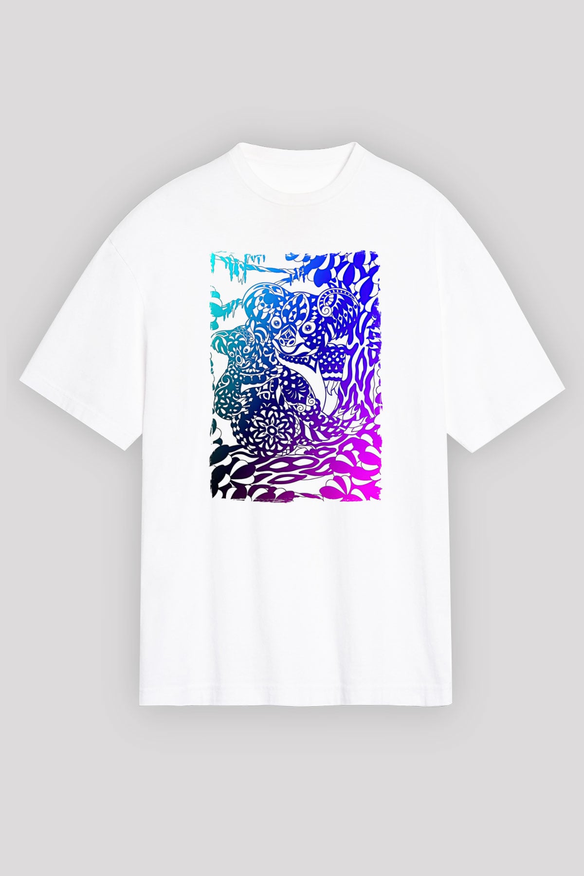 Koala Baskılı Beyaz Unisex Oversize Tişört - Tshirt