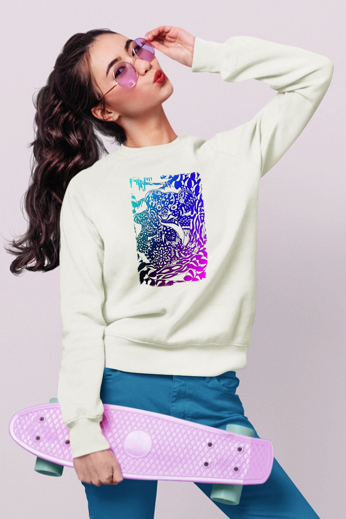 Koala Baskılı Beyaz Unisex Sweatshirt